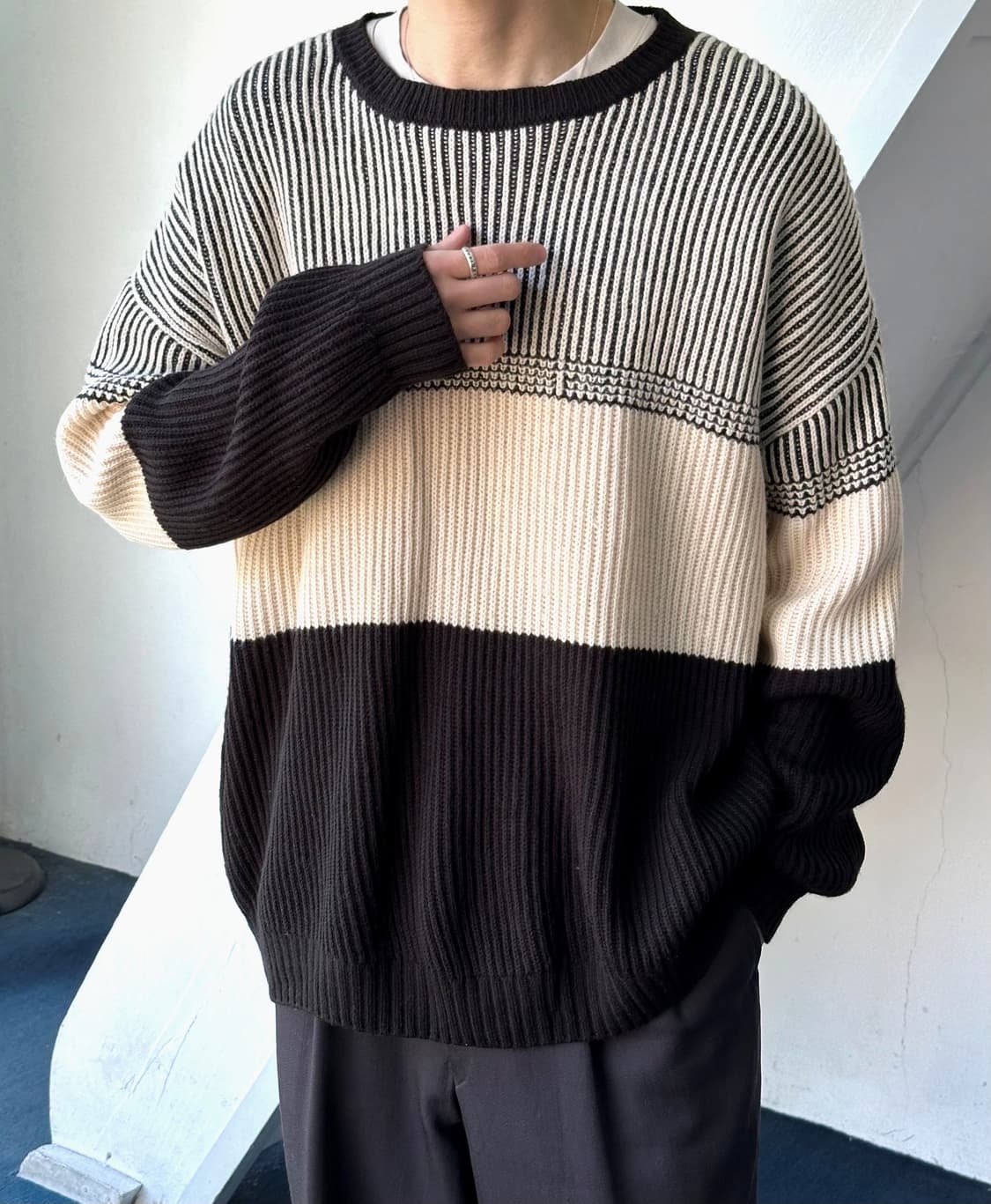 Panel design rib wide knit P/O 상품이미지1