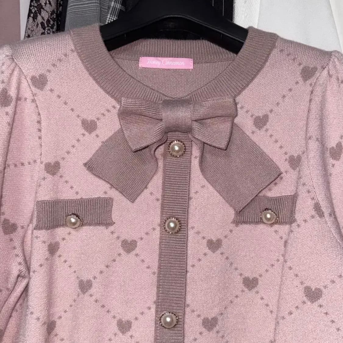 HONEY CINNAMON 허니시나몬 패턴 리본 니트 가디건 상품이미지4