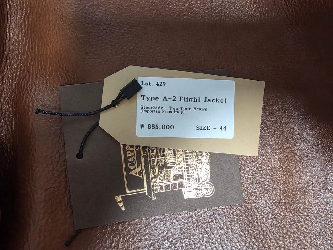 아카펠라 클로딩  A-2 Flight Jacket 소가죽 44사이즈 판매 상품이미지2