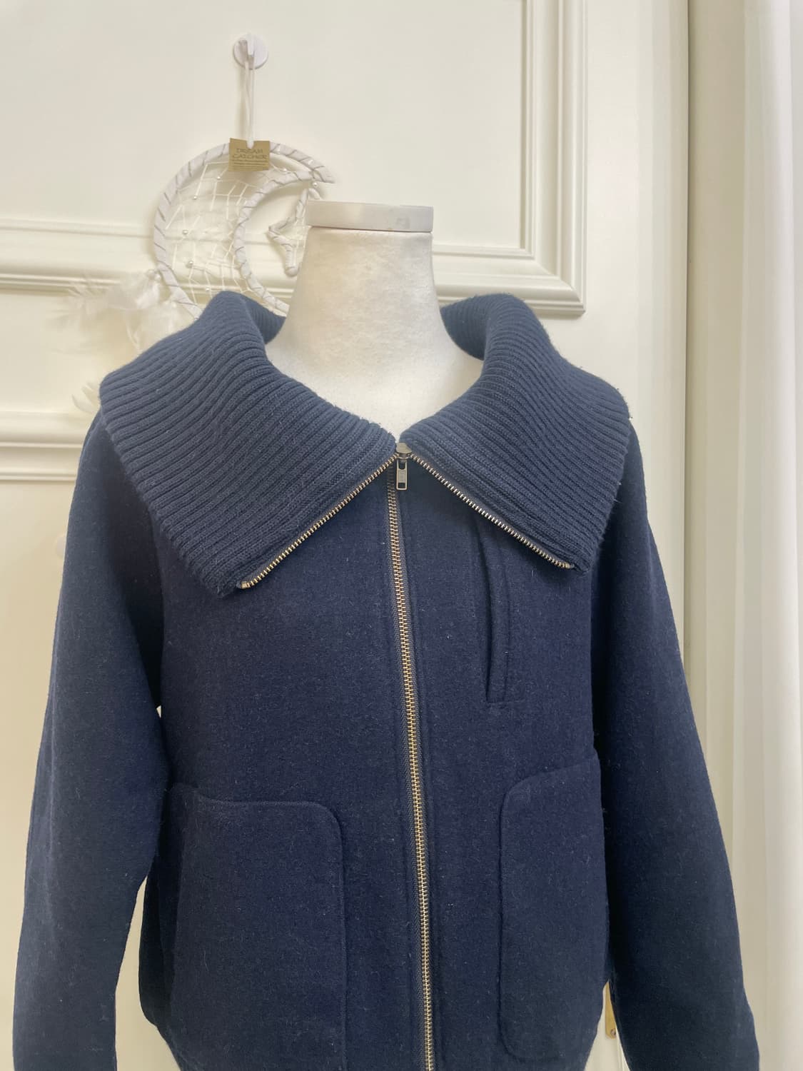 EARTH navy knit collar coat jacket 상품이미지5