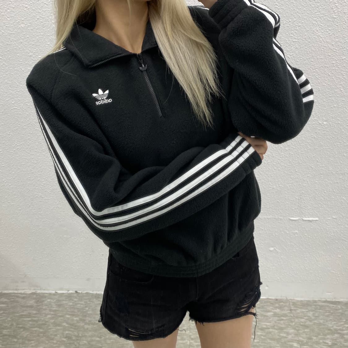 아디다스 파이어버드 화이트라인 블랙 후리스 반집업 S 상품이미지2