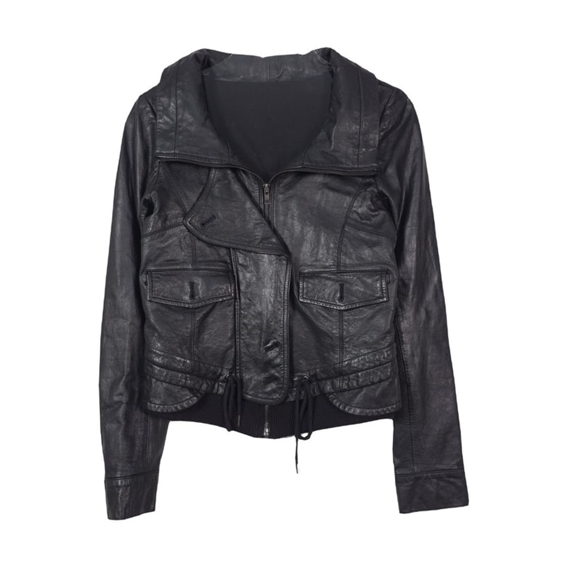 리얼 양가죽 슬림핏 시보리 레더 자켓 블랙 66 상품이미지1