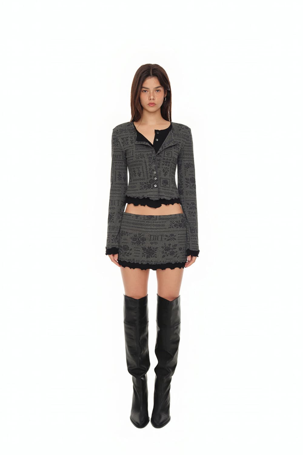 투머치택스 FLORAL MOTIF 레이어드 가디건+스커트 셋업 상품이미지3