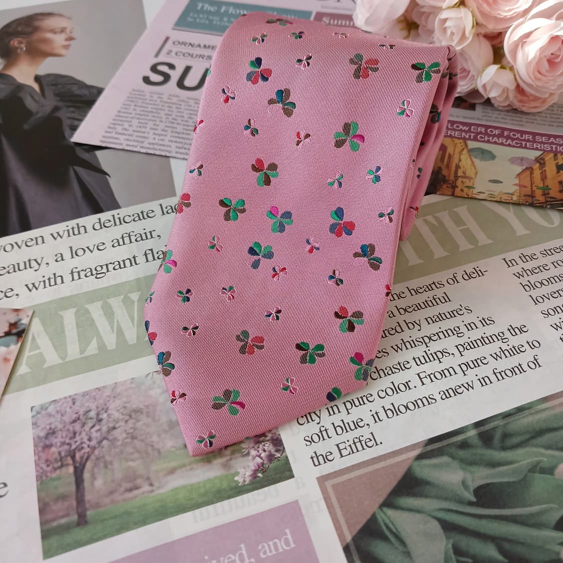 타이요 실크 핑크 패턴 넥타이 9cm 새제품 A19344
 상품이미지1