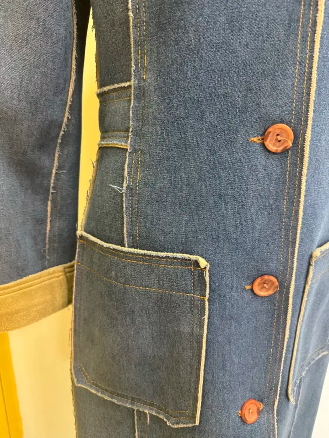 Mouti:f 빈티지 데님 배색 롱코트 상품이미지4