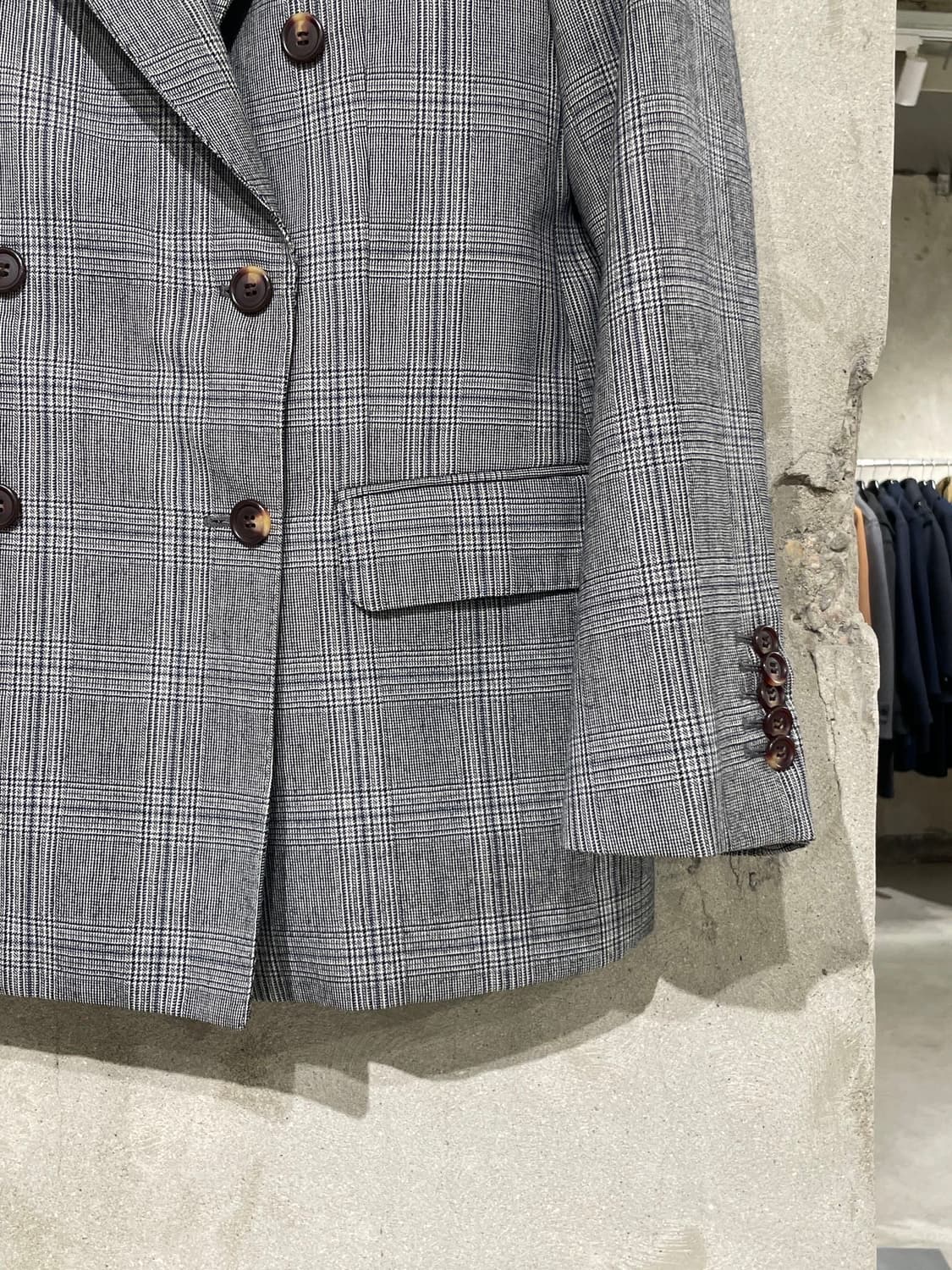 구찌 그레이 티켓 포켓 2B 더블 라나울 체크 블레이저 상품이미지5