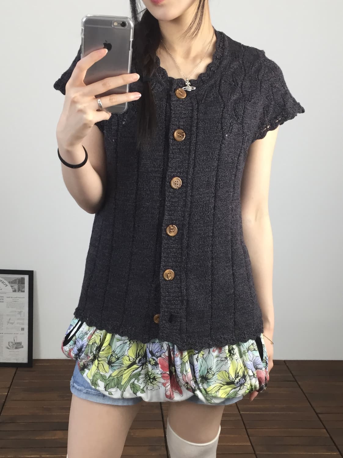 Jpn Cable Knit Short Sleeve Cardigan 상품이미지1