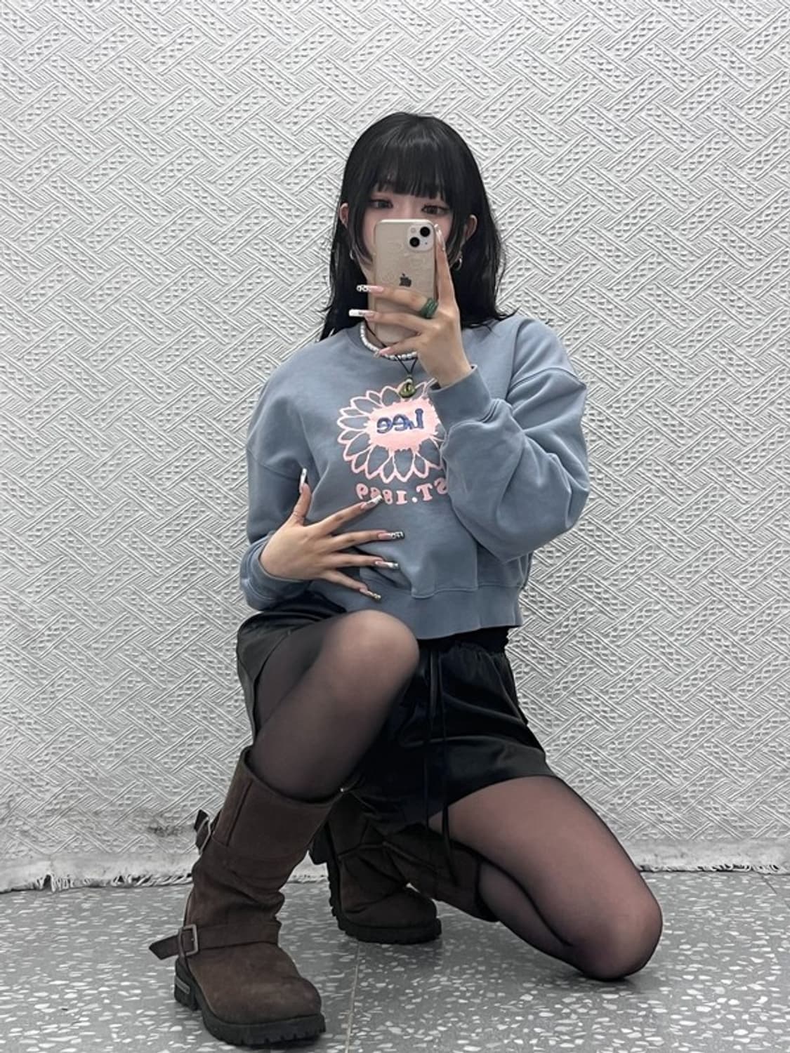 LEE 리 Y2K 코지 키치 플라워 크롭 맨투맨 M C11516 상품이미지2