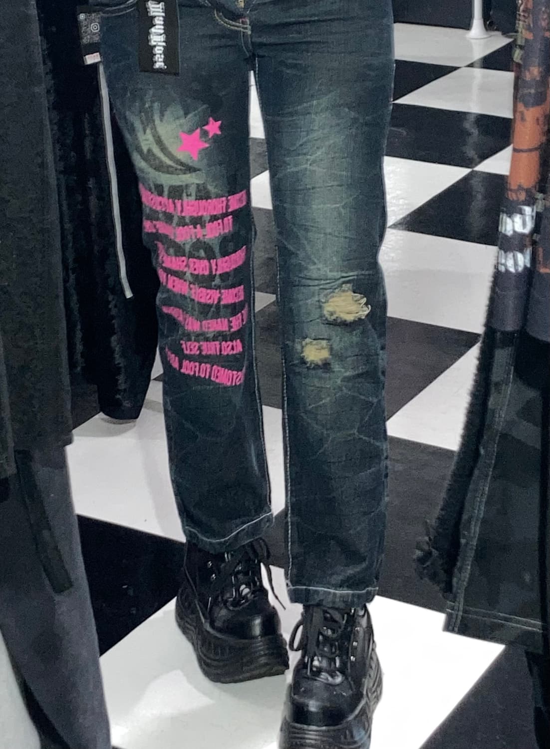 펑크 프린팅 호피퍼 데님팬츠 상품이미지2