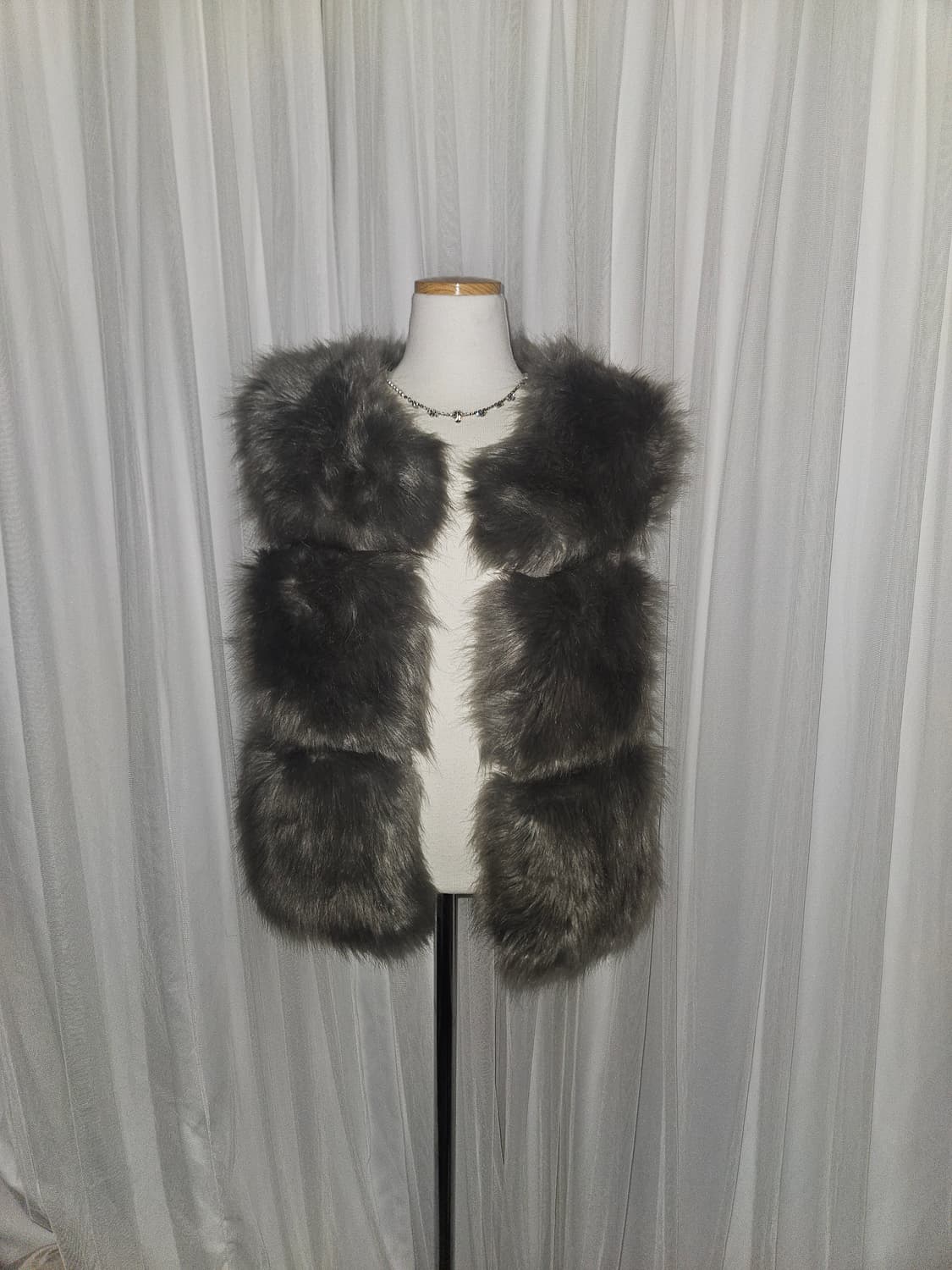 빈티지 히메 그레이 퍼 베스트 상품이미지1