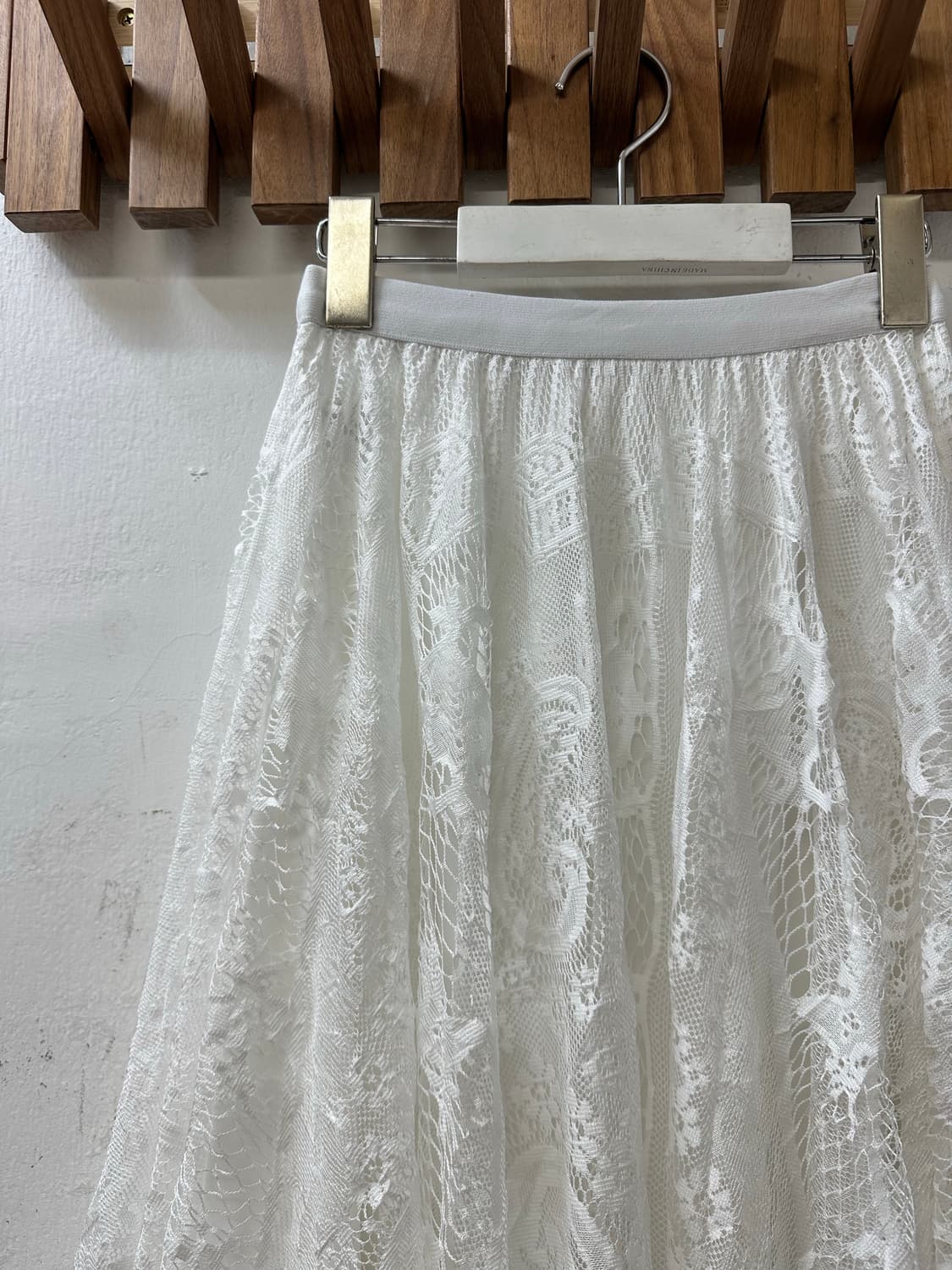일본빈티지 화이트 플라워 레이스 플레어 롱 밴딩 스커트 상품이미지2