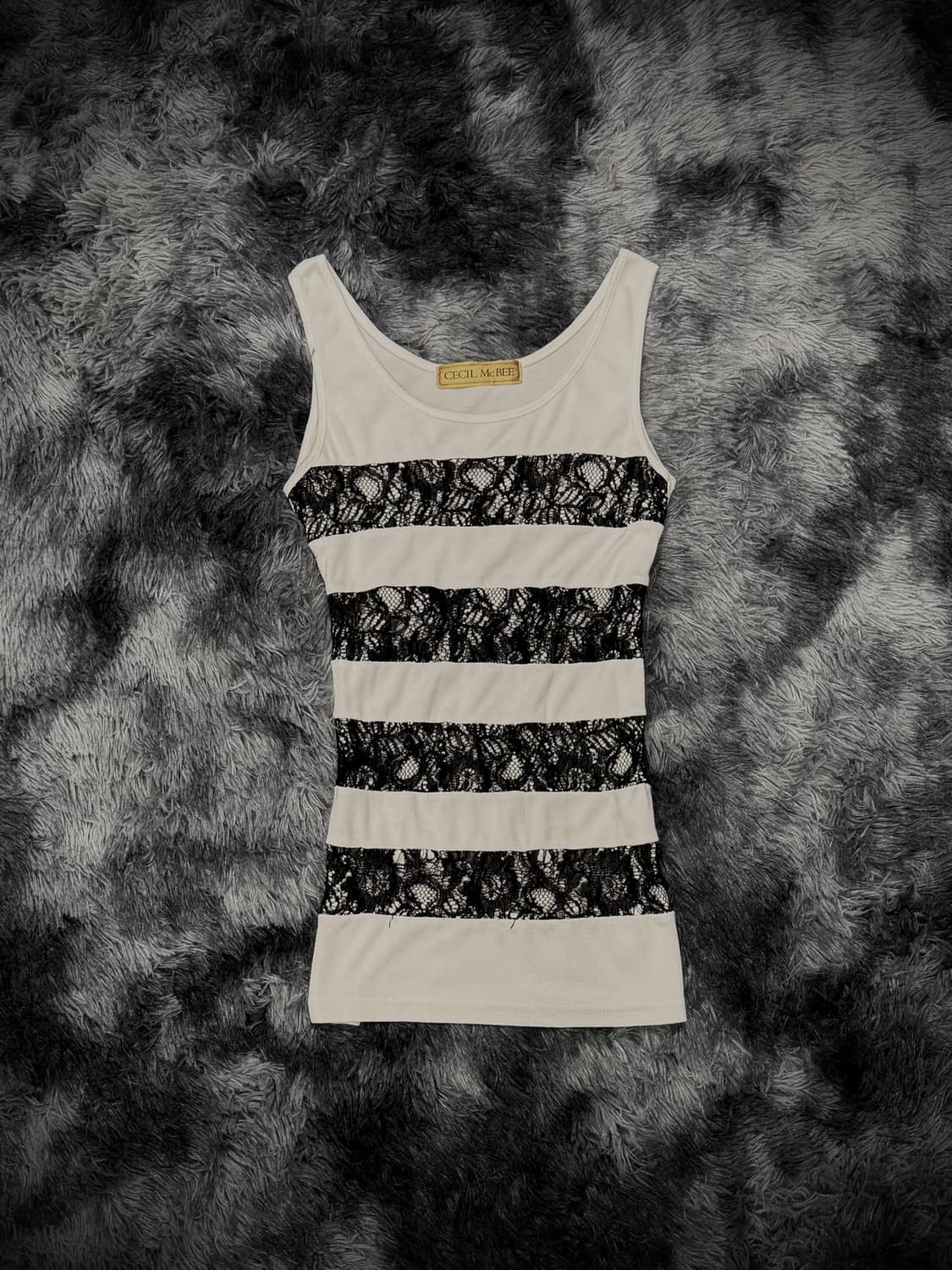 Cecil McBee 블랙 레이스 화이트 슬리브리스 상품이미지1