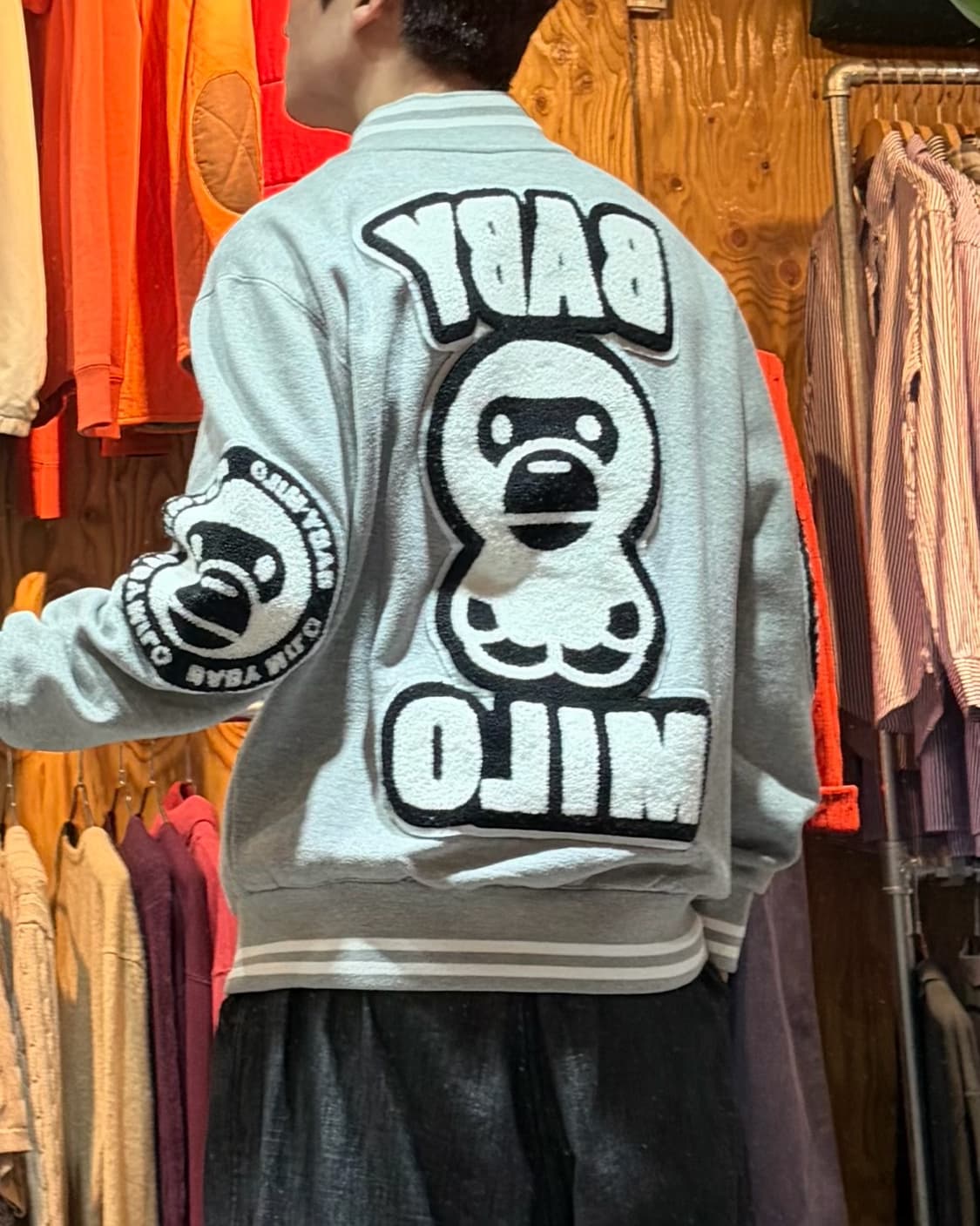 XXL 베이프 BABY 마일로 빅패치 코튼 바시티 상품이미지1