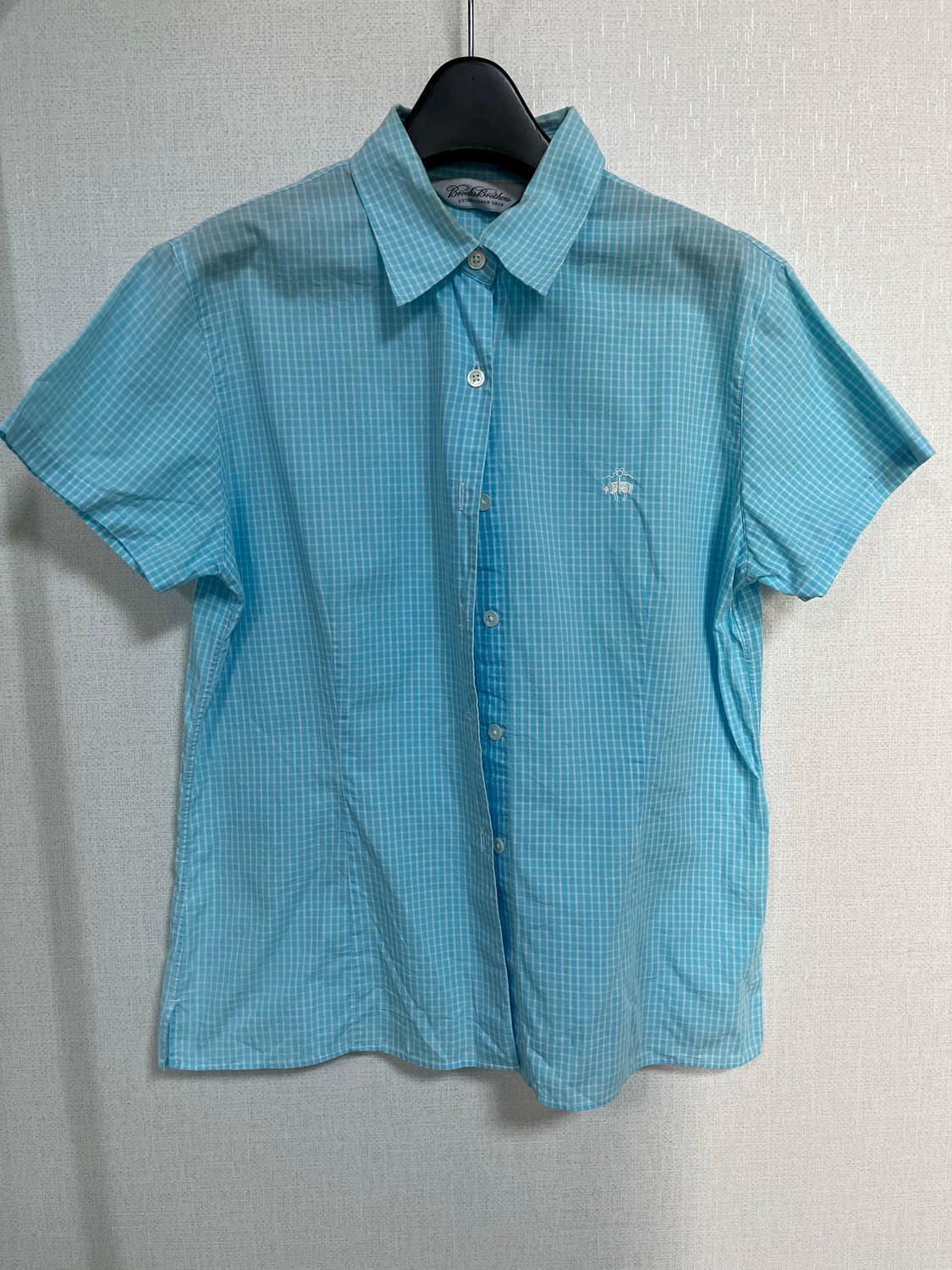 브룩스브라더스 체크 반팔 셔츠 블루 상품이미지1