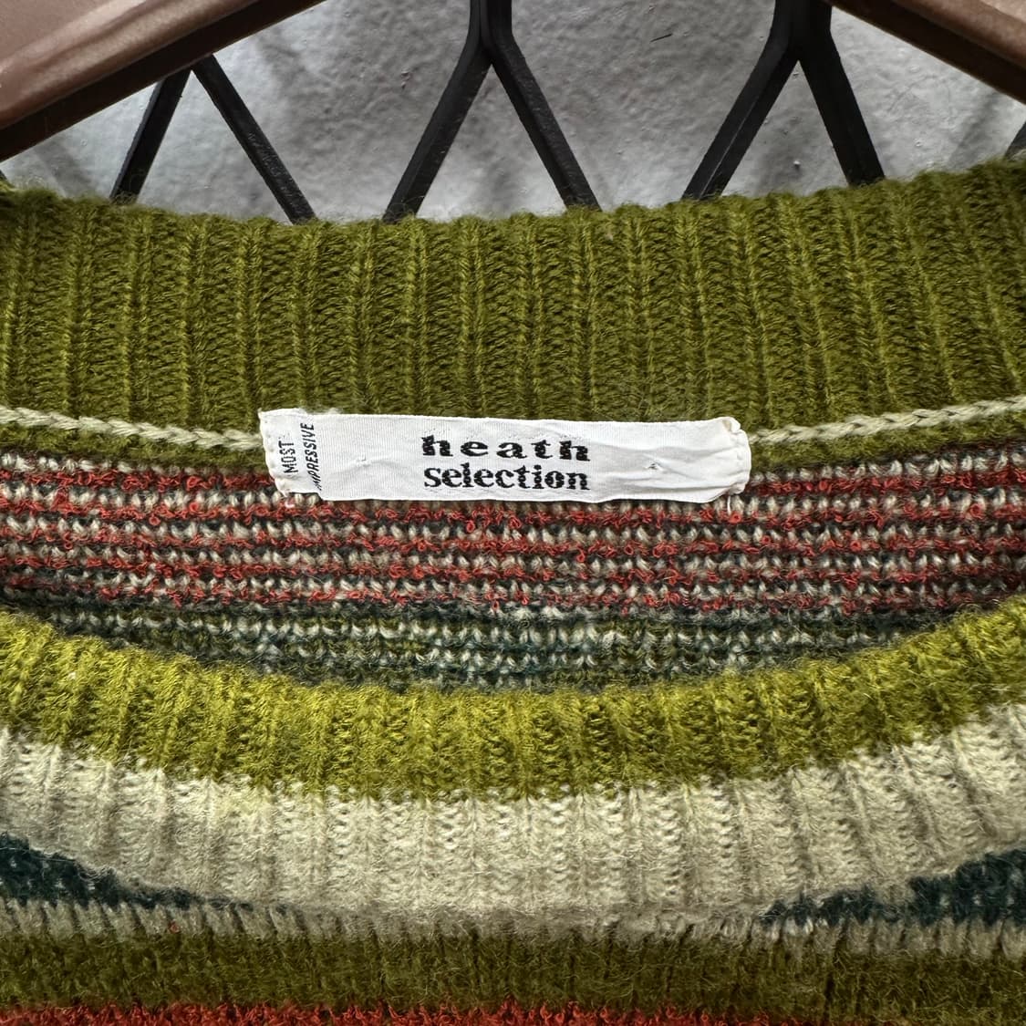 JPN VINTAGE 노르딕 패턴 울 니트 스웨터 그린 브라운 상품이미지5