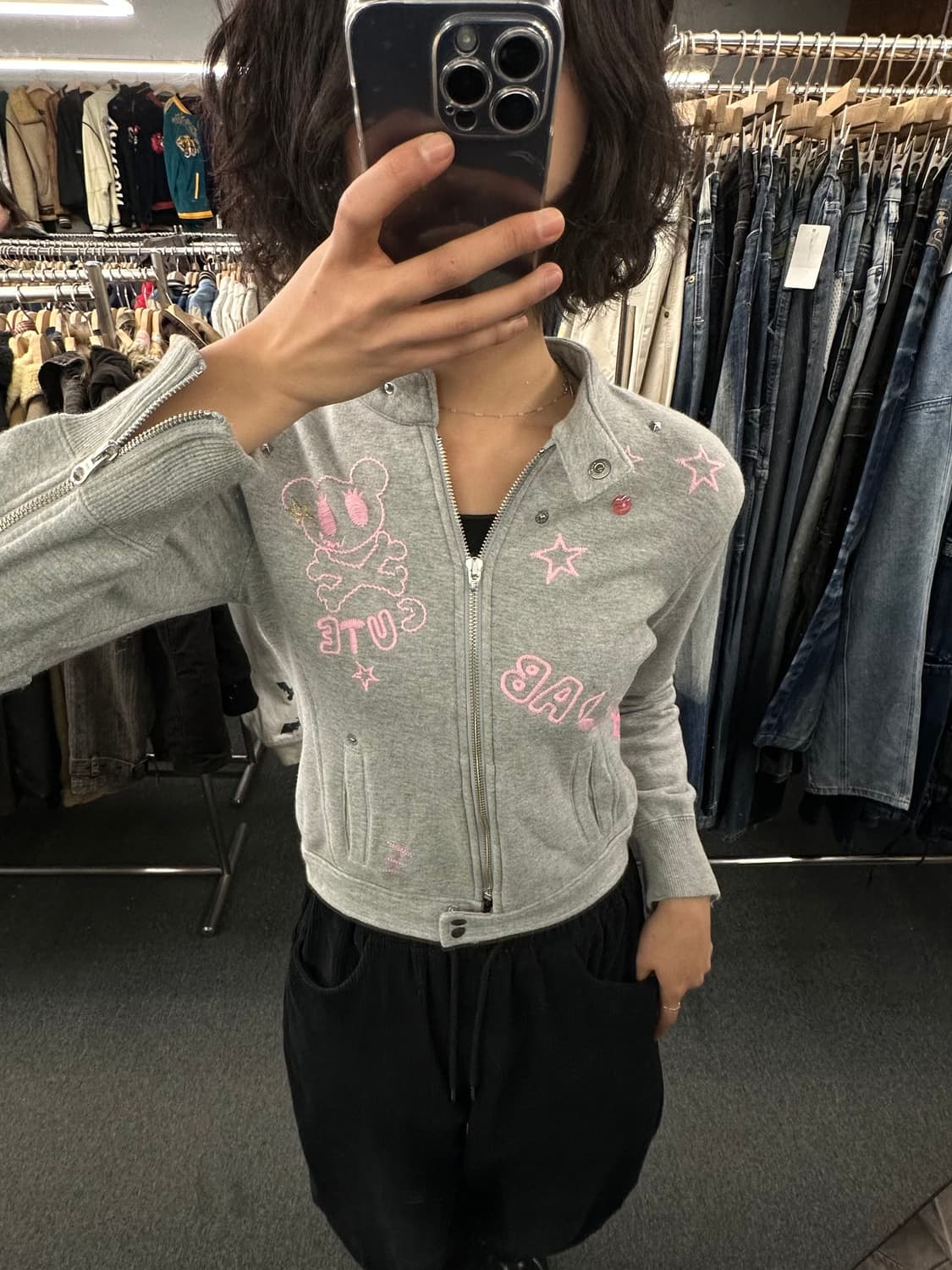 M)Angel Blue 90s 빈티지 여성 큐빅 키치 후드집업  어깨단면 상품이미지2