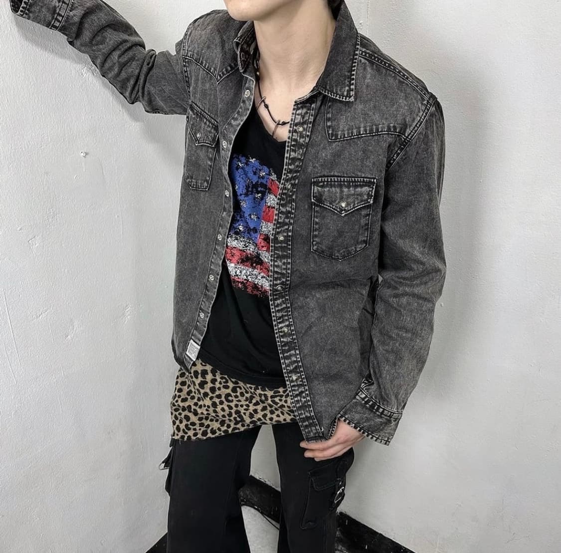 washing gray western shirts 상품이미지1