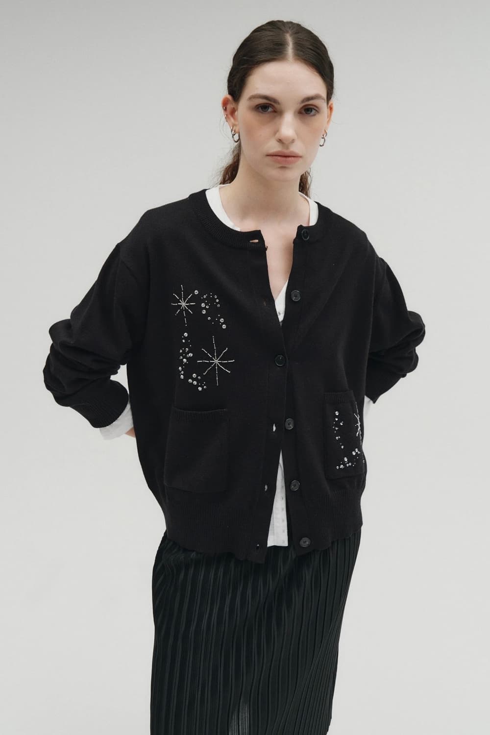 솔티페블 글리터링 젬 가디건 블랙 상품이미지2