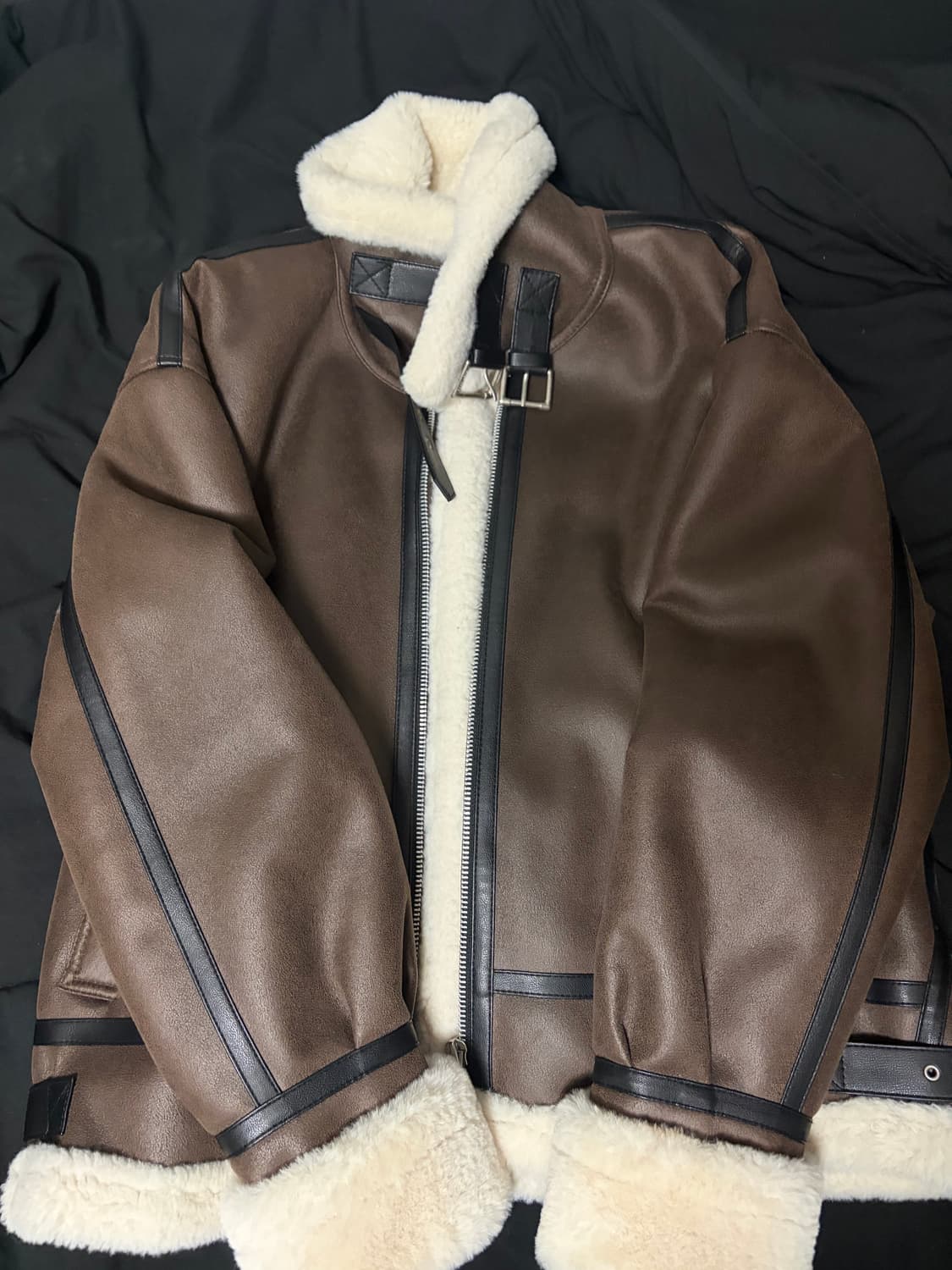 도프제이슨 하이넥 레더 무톤 자켓 BROWN 2XL 상품이미지2