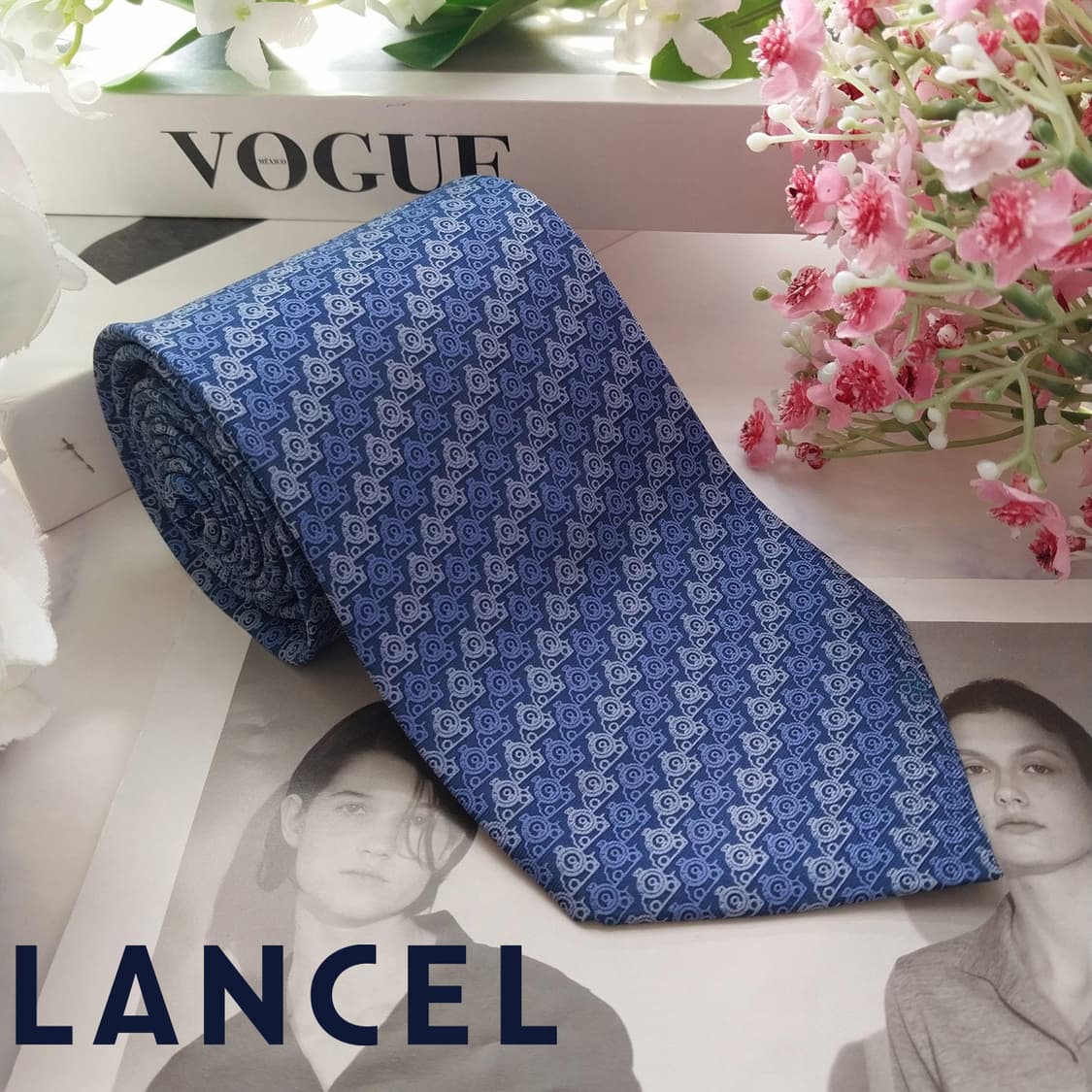 란셀 실크 블루 올오버 패턴 넥타이 8.8cm A+등급 K1893 상품이미지2