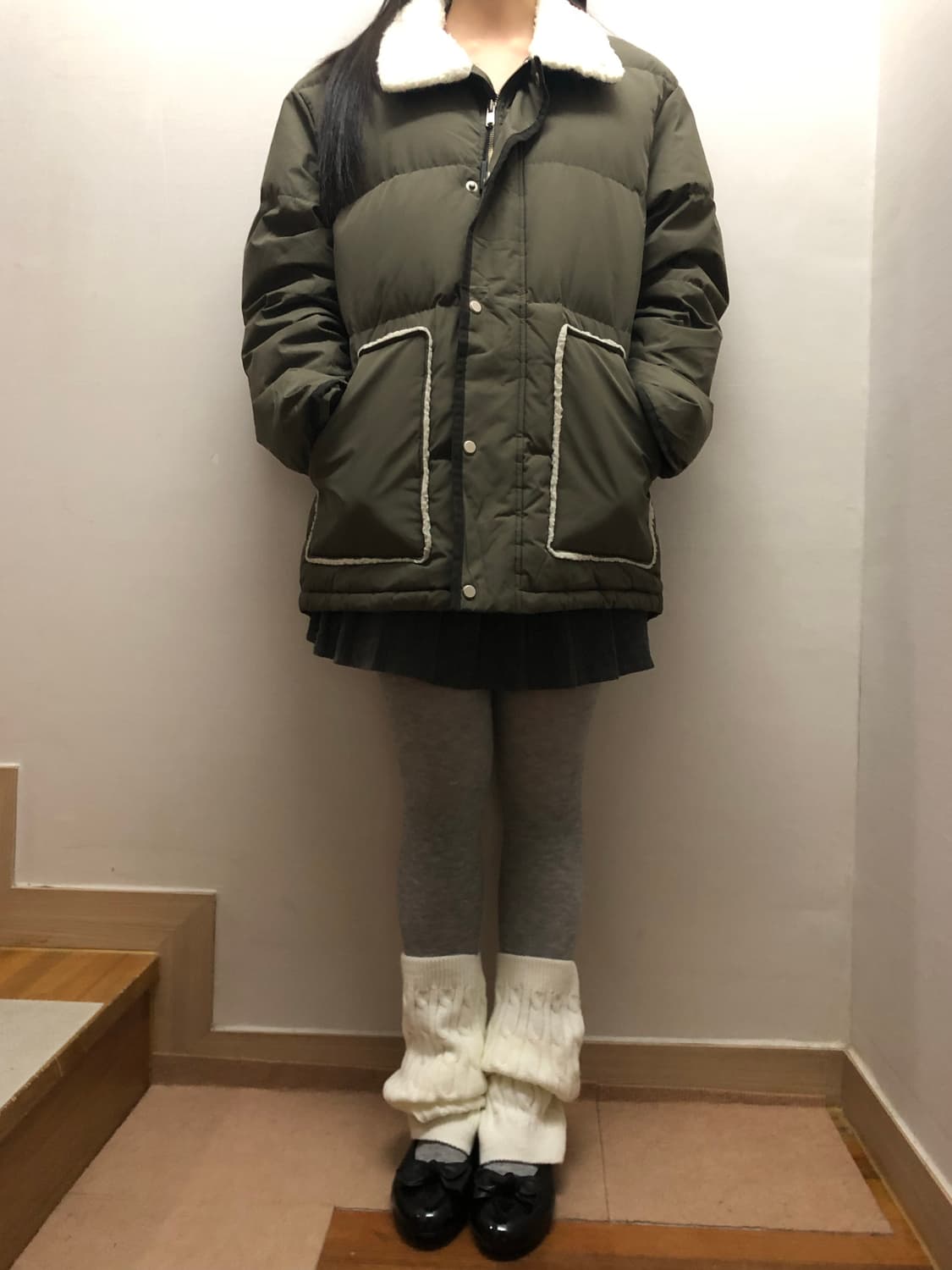 빈티지 카키 퍼 디테일 점퍼 상품이미지4