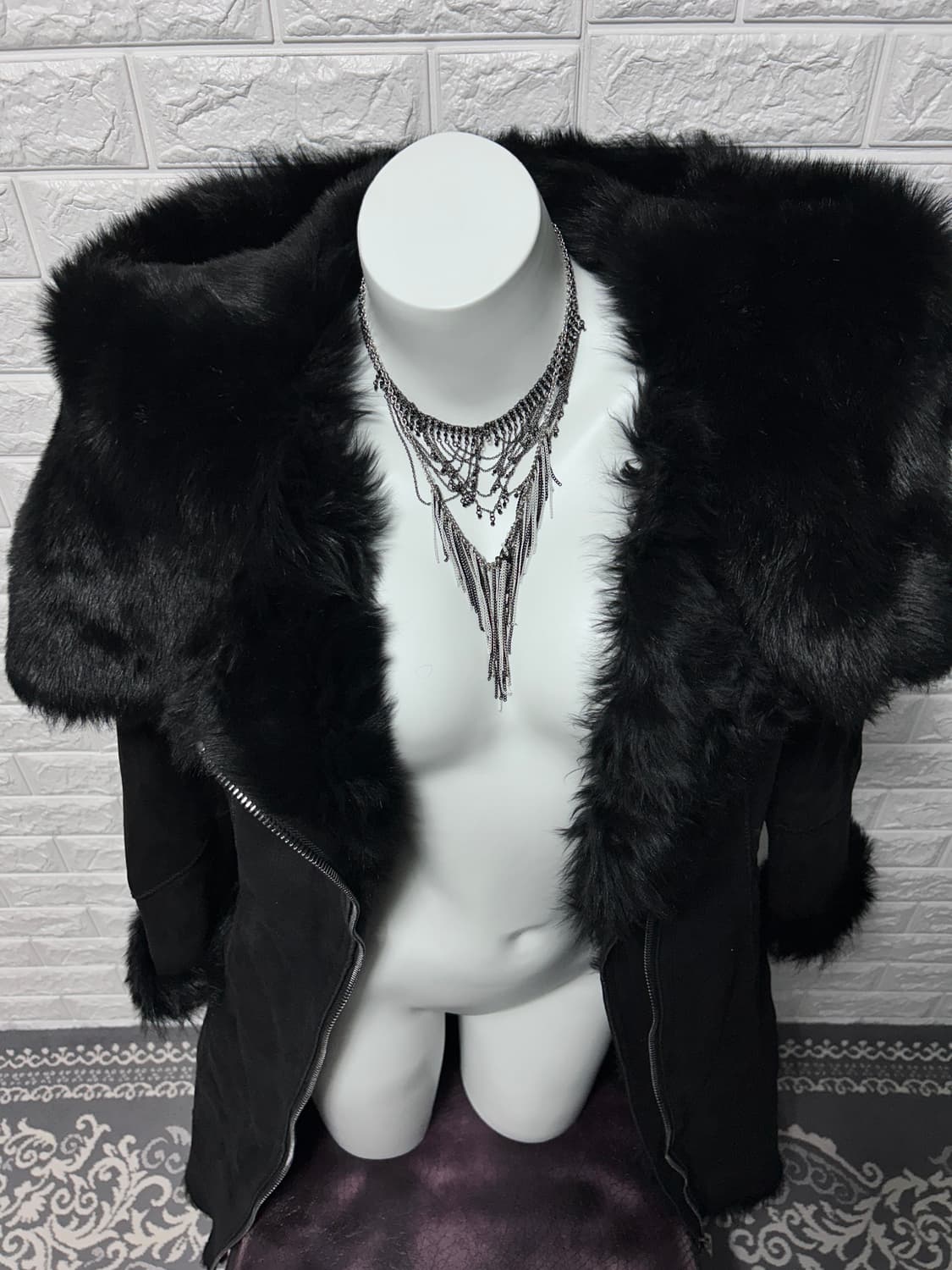 비대칭 시어링 후디 레더 롱 코트 상품이미지7