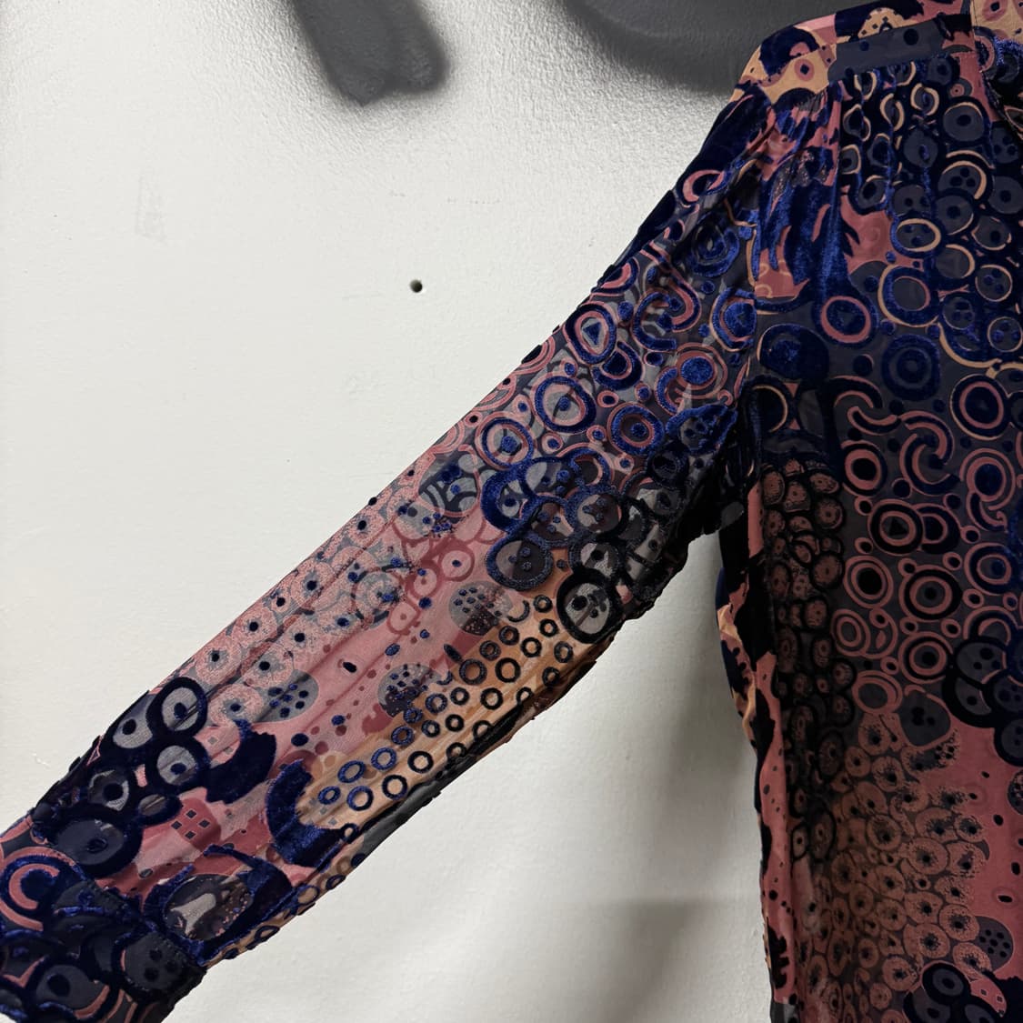 VTG 빈티지 오리엔탈 시스루 벨벳 패턴 긴팔 셔츠 상품이미지5