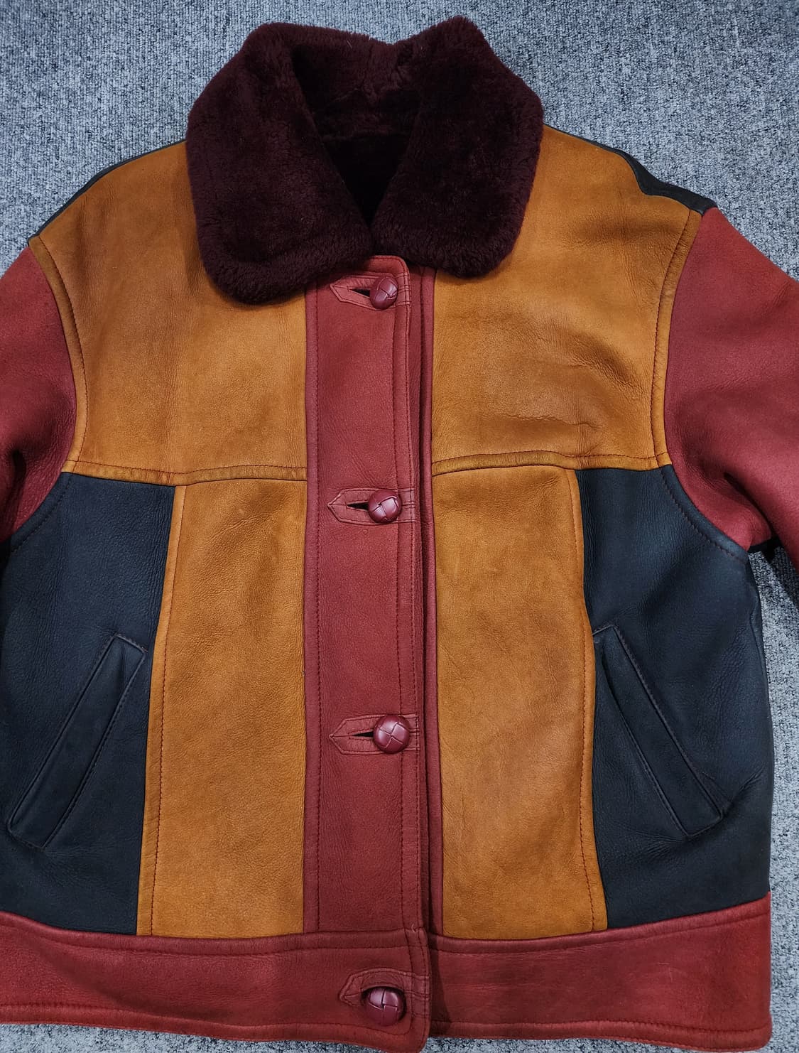 빈티지 빈폴 컬러블록 양가죽 양털 스웨이드 무스탕 95 상품이미지4