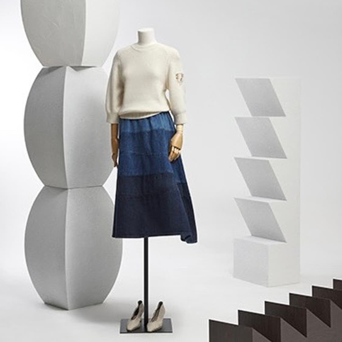 25인치 타임 21 밴딩 데님 믹스 플레어 롱 스커트 청치마 상품이미지1