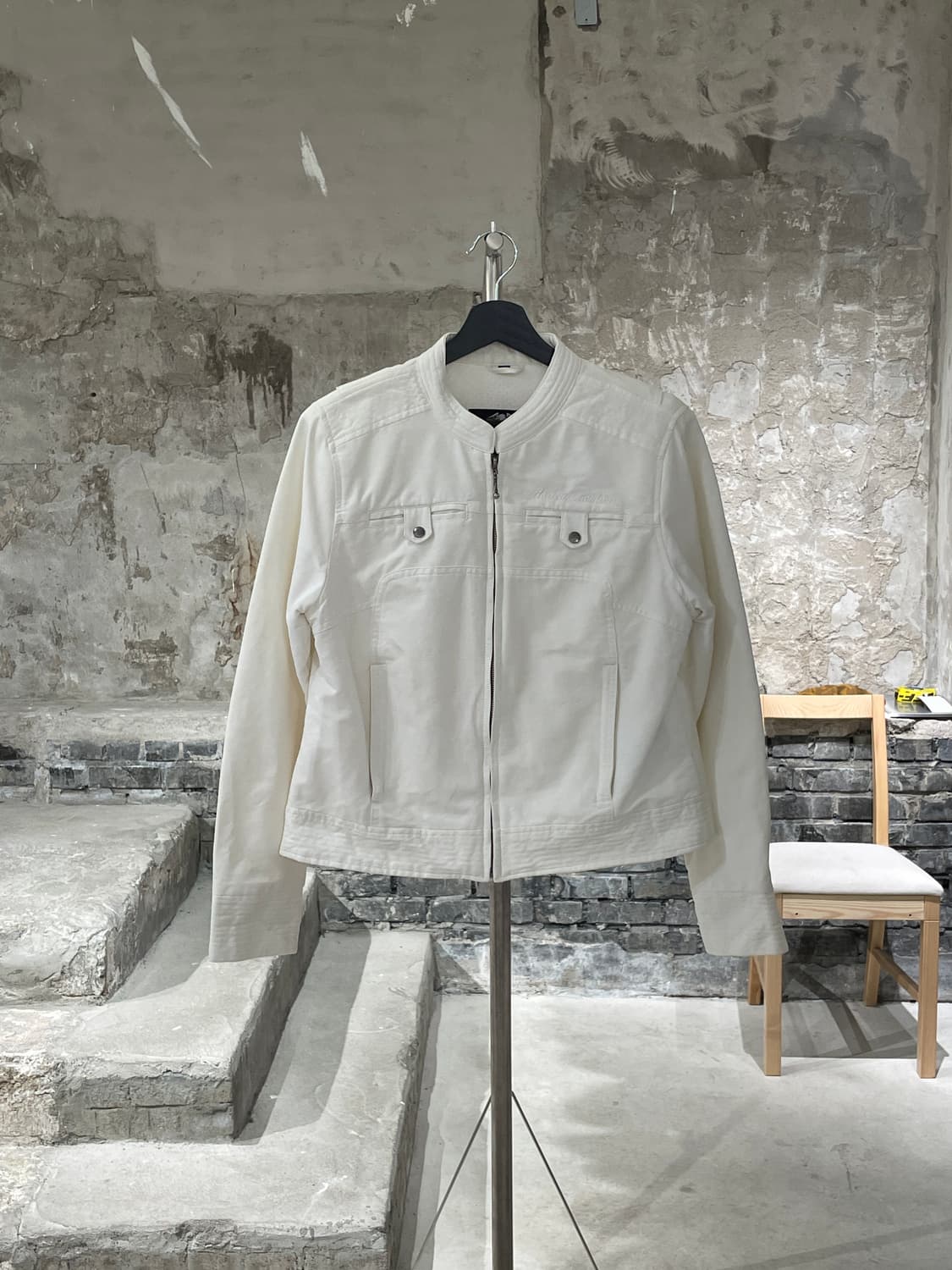 할리 데이비슨 화이트 백 큐빅 레터링 코튼 바이커 자켓 상품이미지1