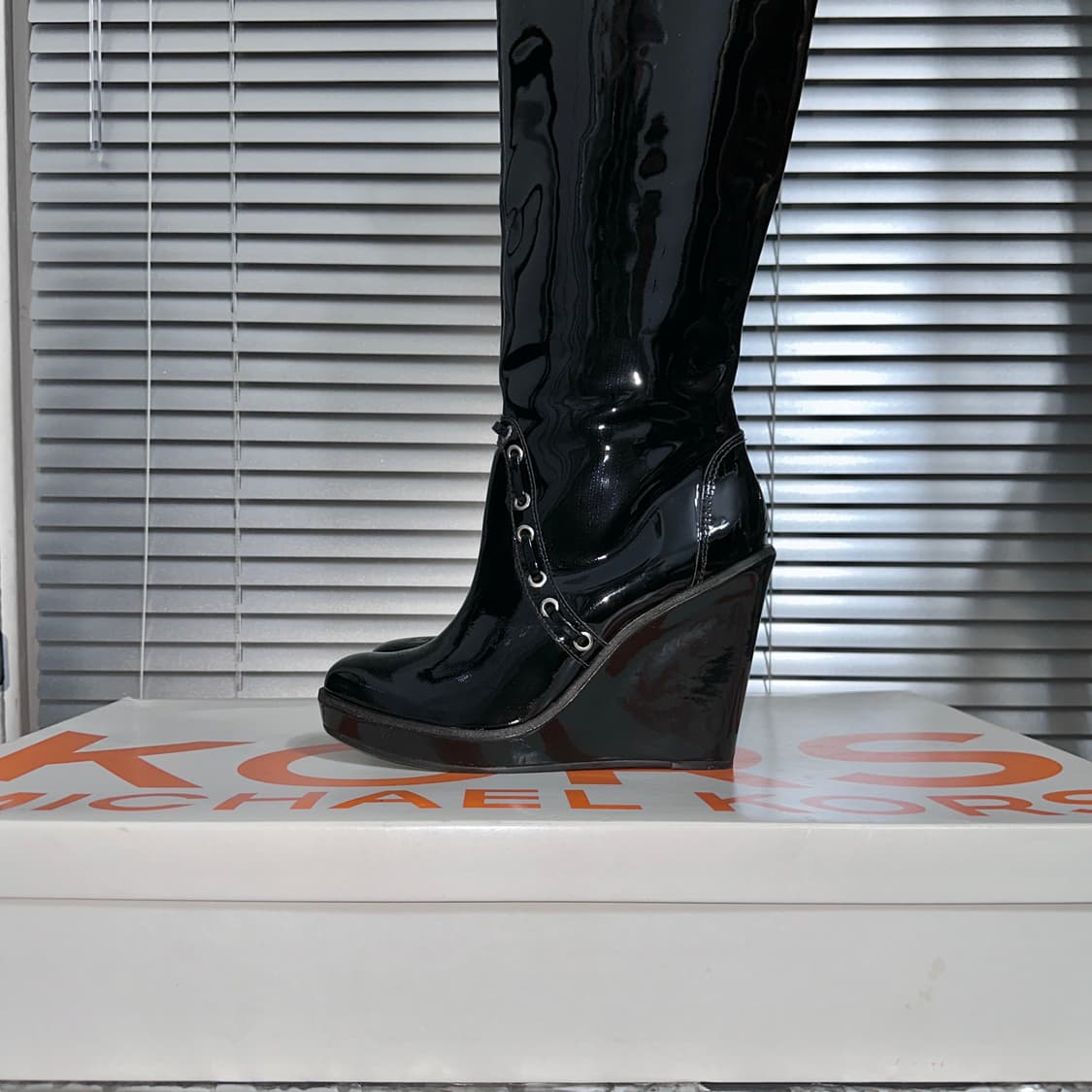00s 빈티지 마이클 코어스 코셋 리본 웨지 롱 부츠 상품이미지3