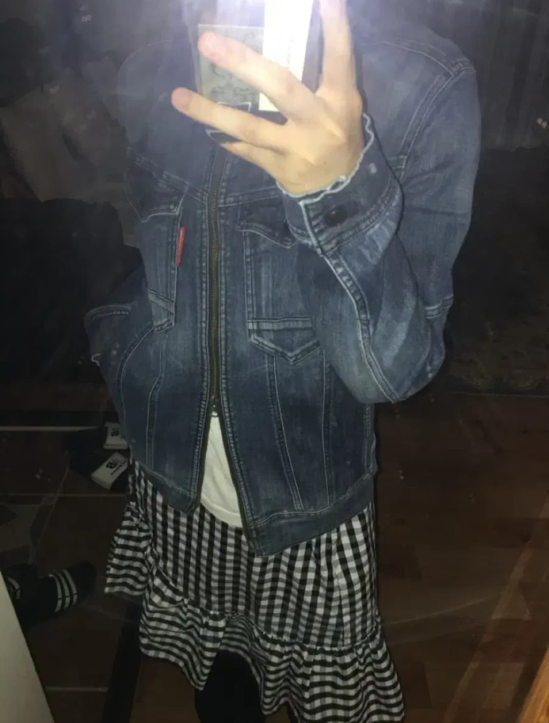 일본빈티지 데님 하이넥 투웨이 라이더 자켓 점퍼 청자켓 크롭 상품이미지1