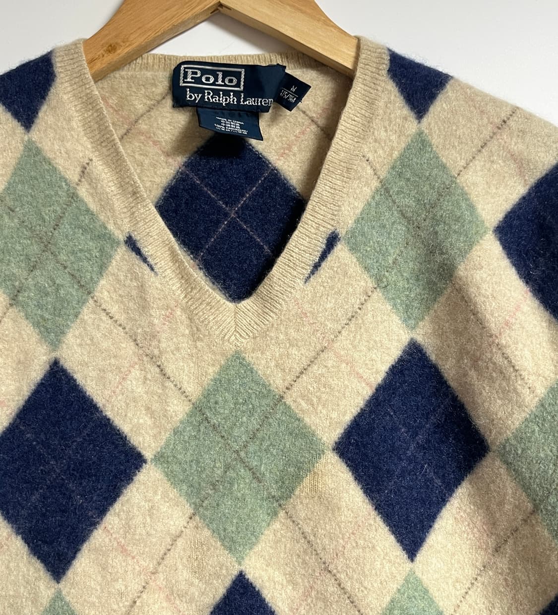 폴로랄프로렌 아가일 브이넥 캐시미어 니트 스웨터 M 상품이미지4