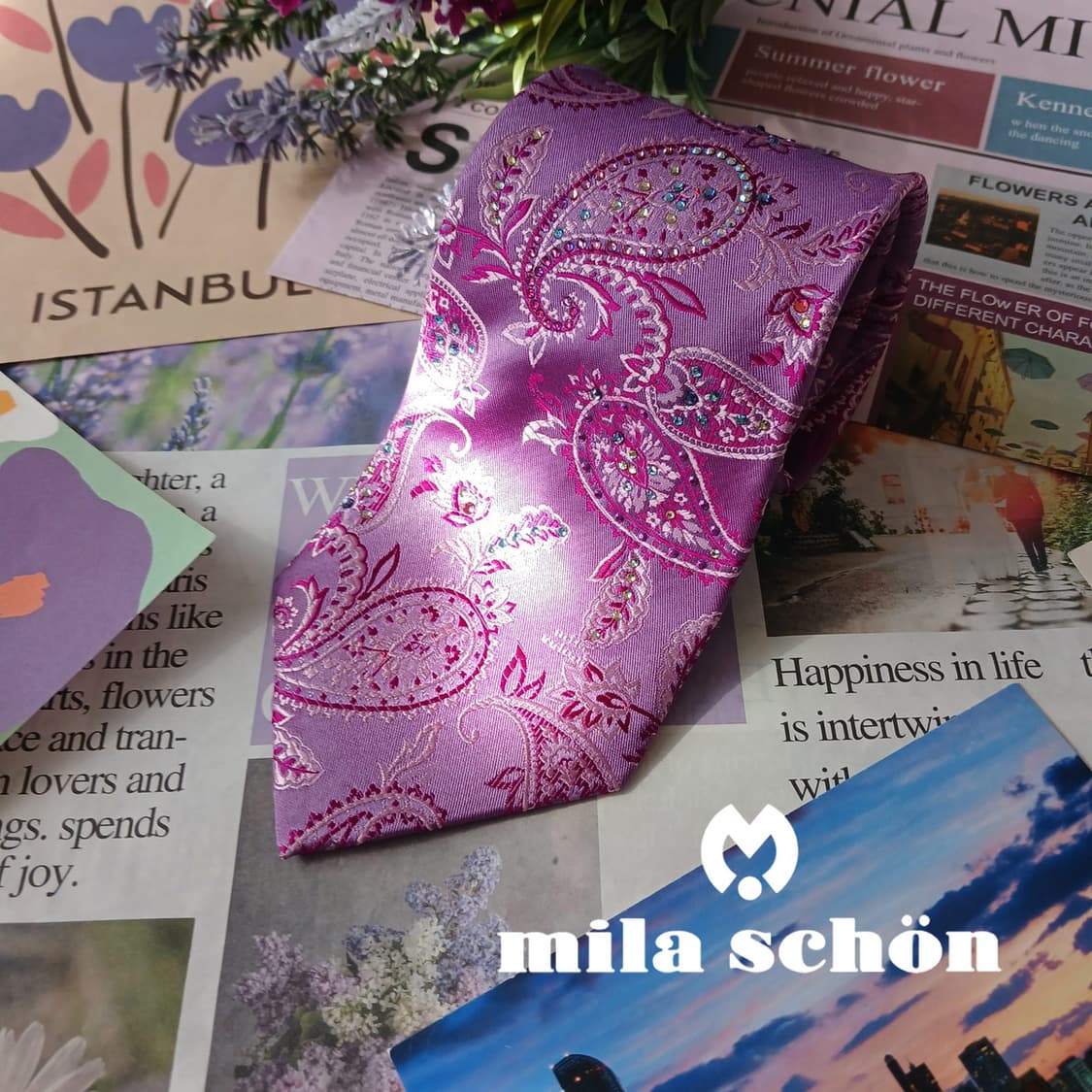 밀라숀 실크 페이즐리 자수 패턴 넥타이 9.1cm A+등급 A19862 상품이미지1