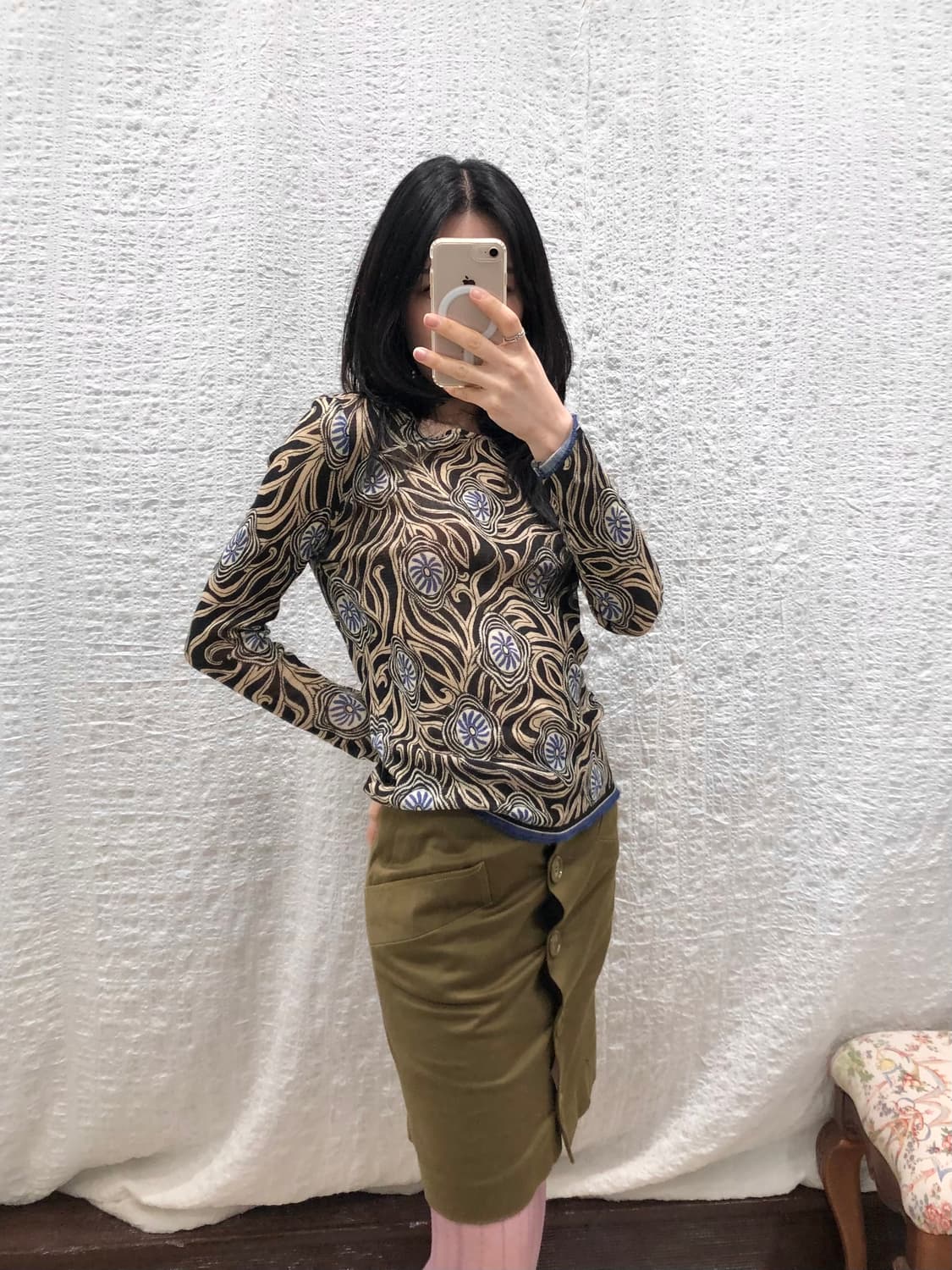 Buttons khaki midi skirt 상품이미지4