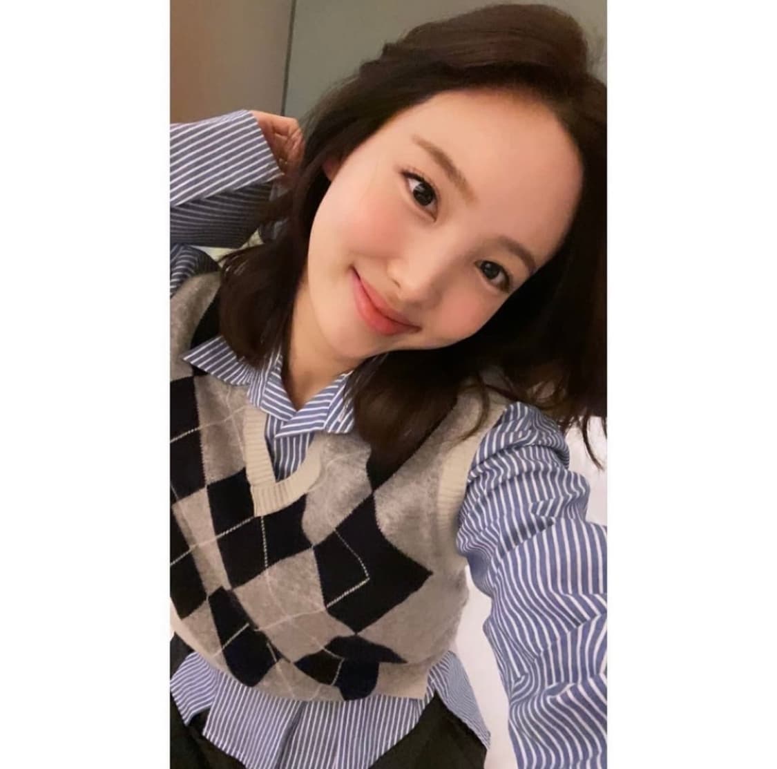 택O) [s] 엔오르 아가일 패턴 베스트 그레이 상품이미지3