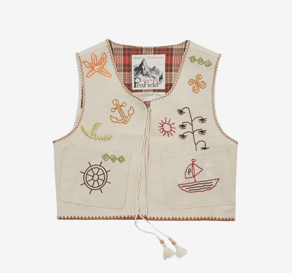 펜필드 린넨 테슬 디테일 스티치 두들 엠브로이더리 베스트 레이어드 조끼 상품이미지2