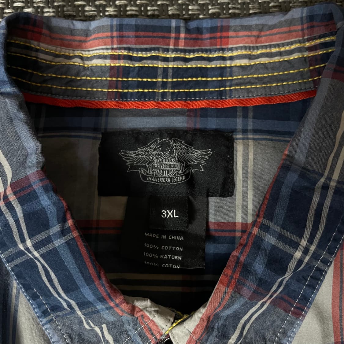 할리데이비슨 블루 레드 체크 반팔 셔츠 3XL 상품이미지4