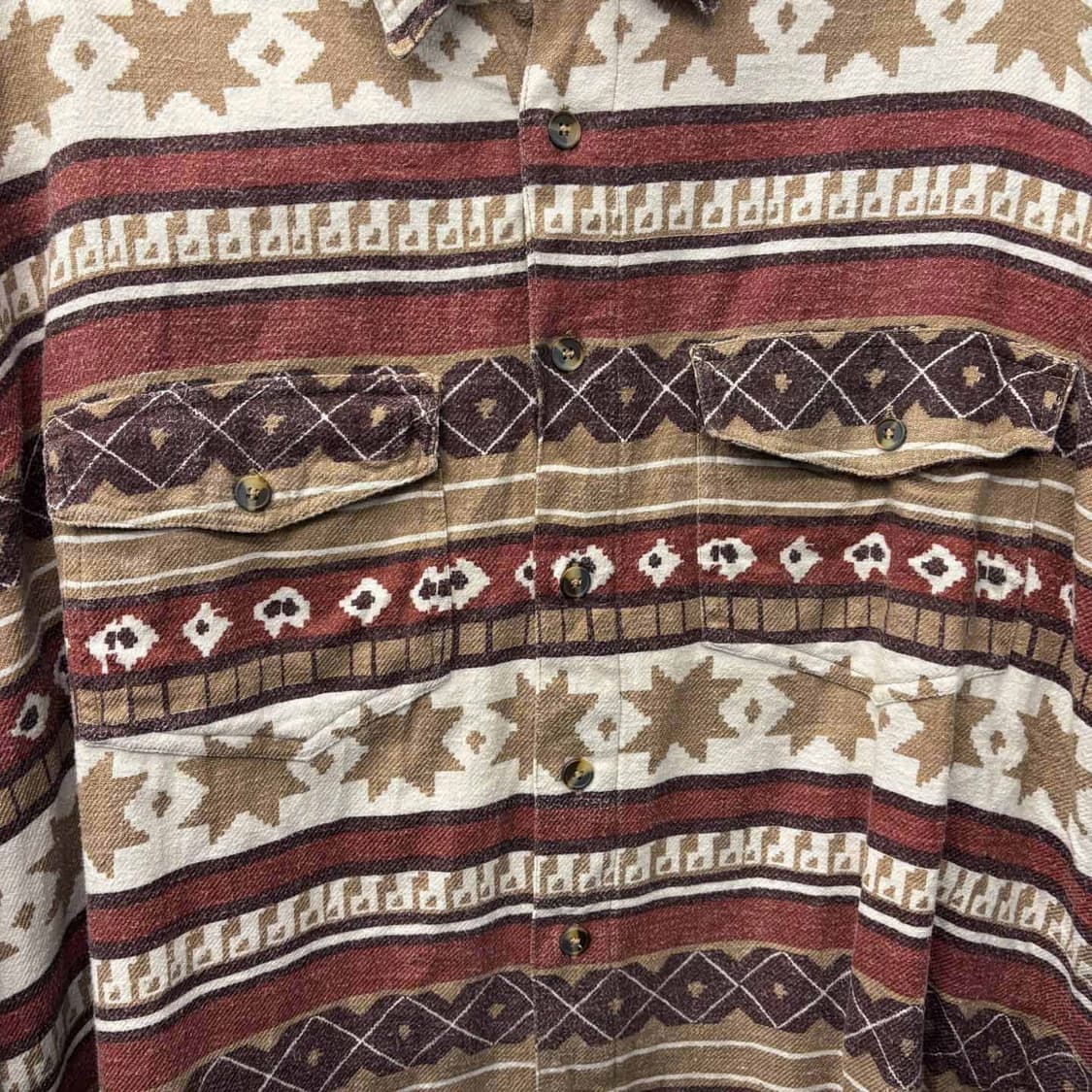 빈티지 아즈텍 패턴 헤비 울 웨스턴 포켓 셔츠 N496 상품이미지5