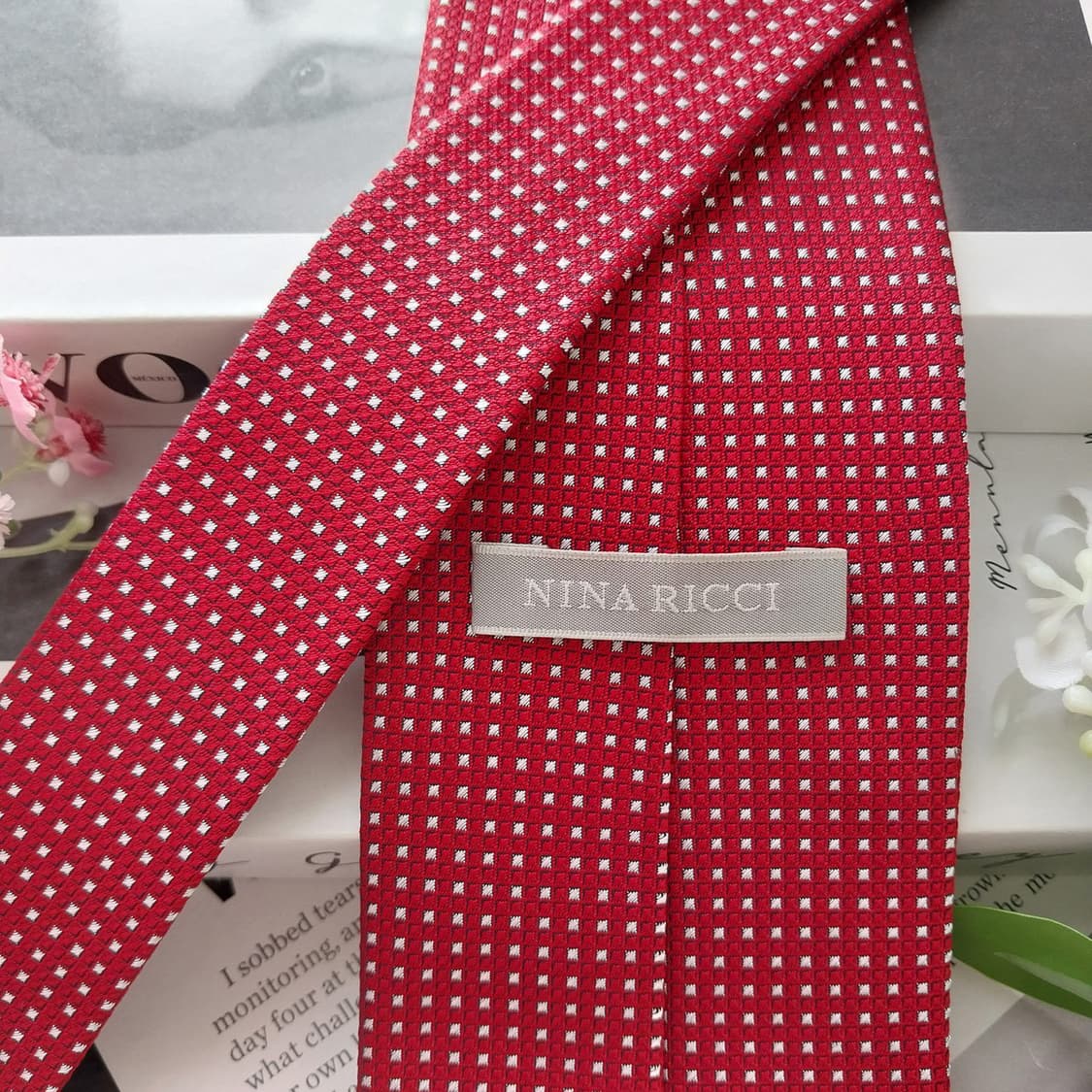 니나리치 실크 레드 자카드 패턴 넥타이 9.1cm A+등급 K2228 상품이미지5