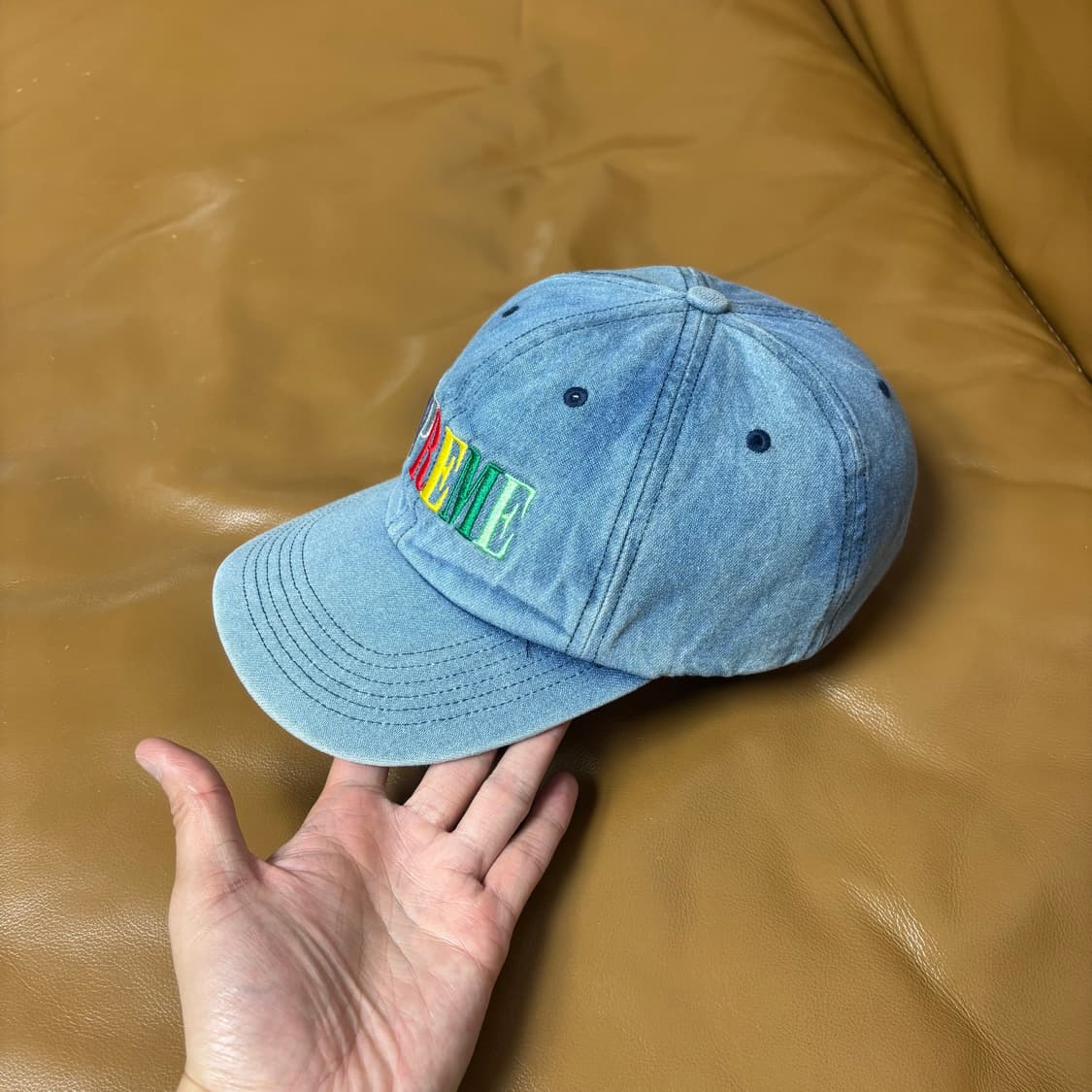 Supreme 슈프림 멀티 컬러 로고 워시드 데님 6패널 볼캡 모자 상품이미지4