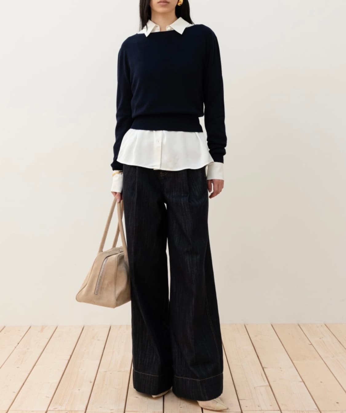 오르 실크 보트넥 풀오버 - 네이비 상품이미지2