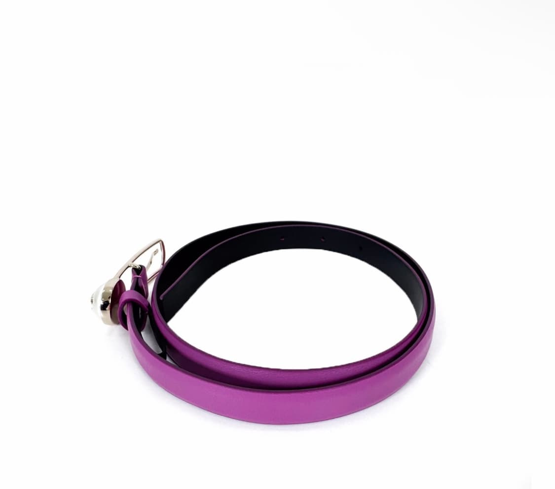 [75] 샤넬 여성 클래식 CC로고 자개 단추 램스킨 레더 벨트 퍼플 상품이미지2