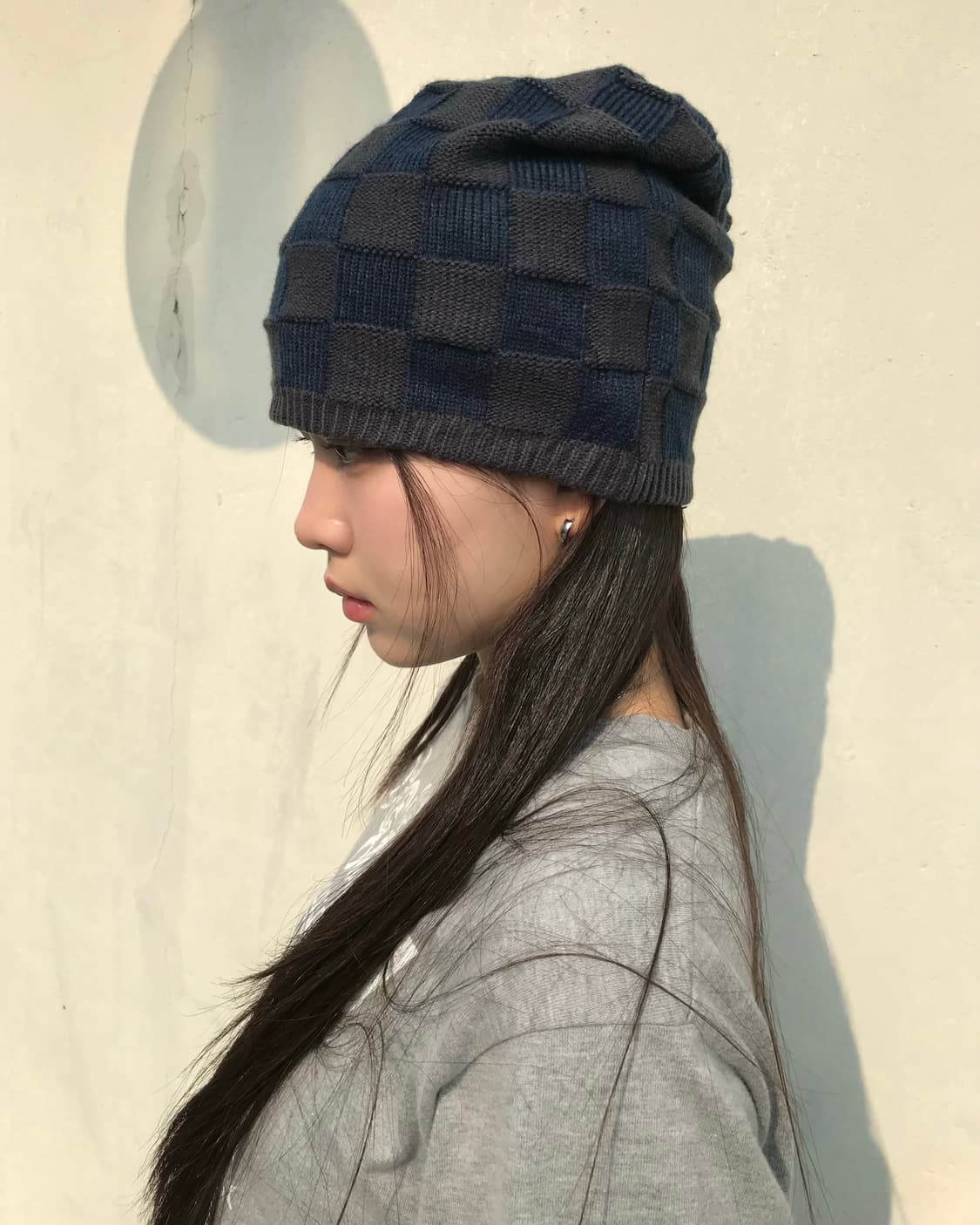 네이비 그레이 체스 비니 상품이미지1