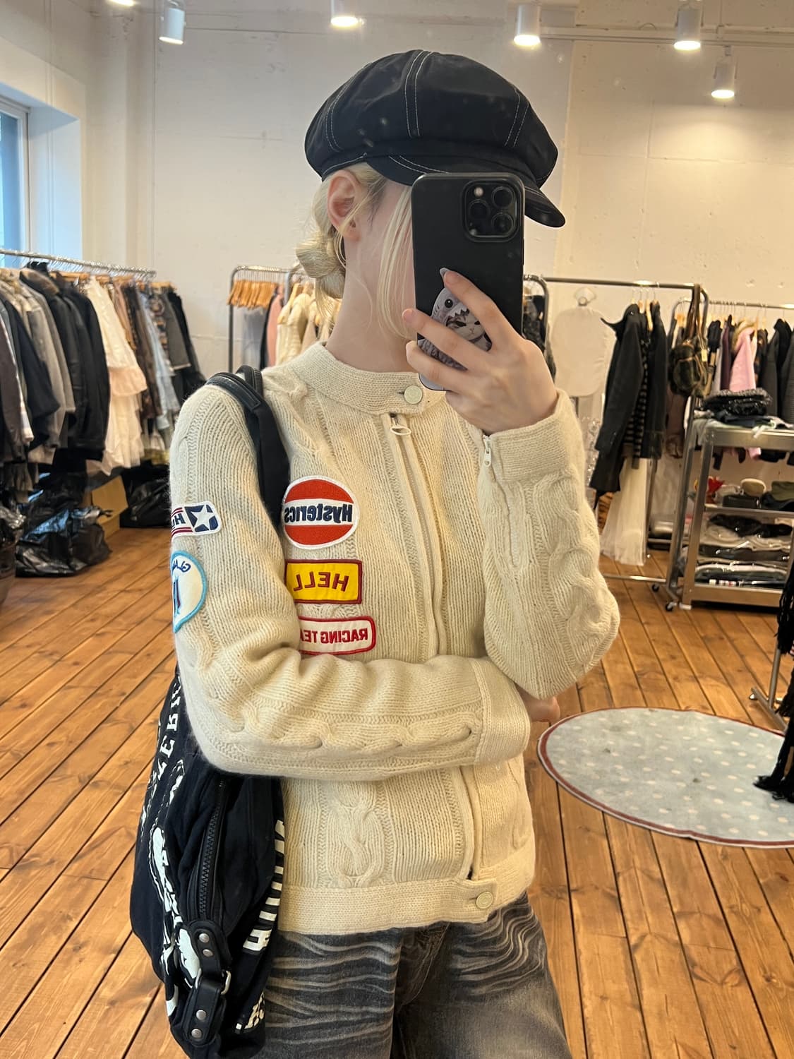 히스테릭글래머 크림 니트 패치 집업 상품이미지3