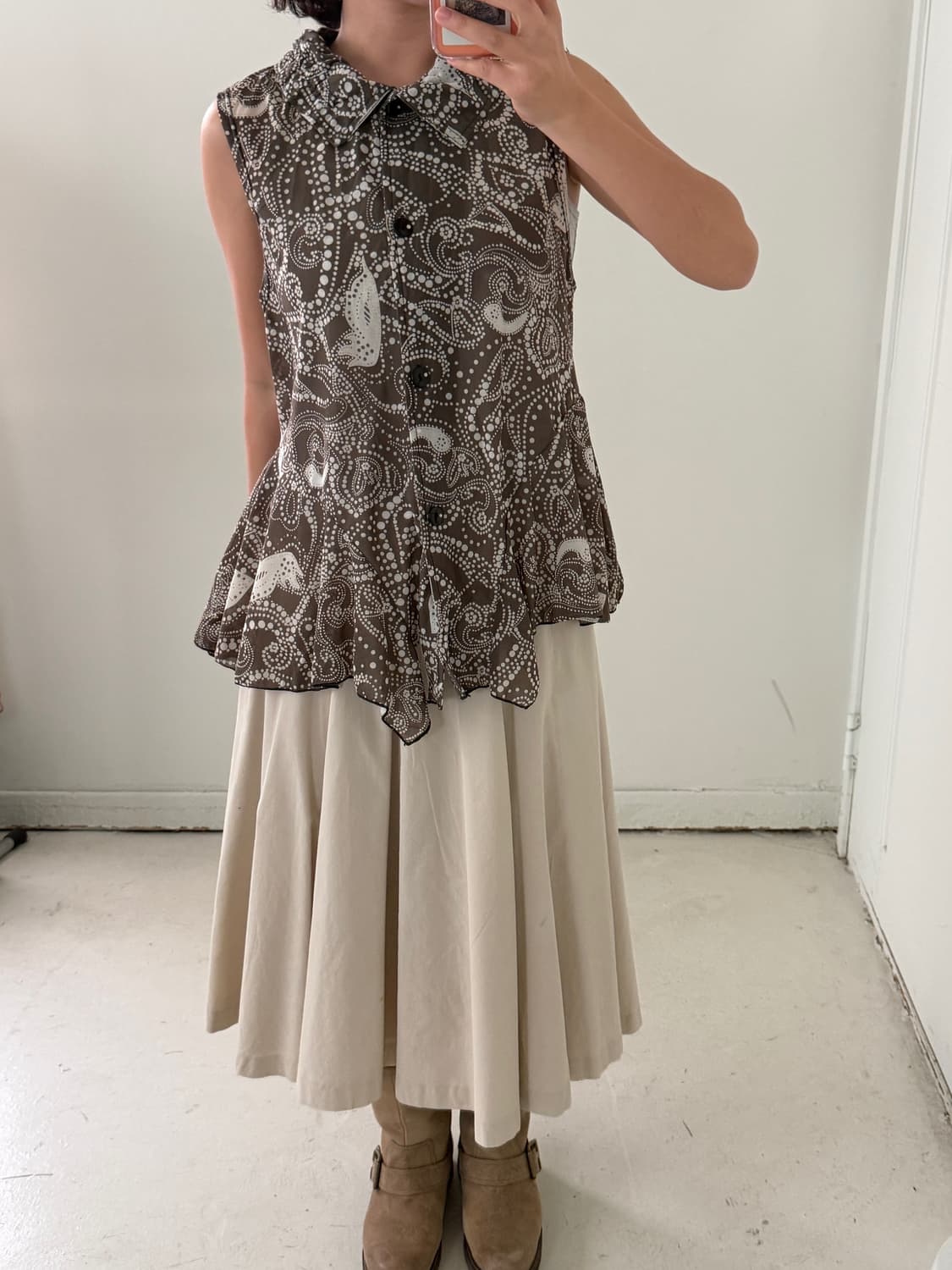 일본빈티지 브라운 페이즐리 민소매 셔츠 상품이미지1