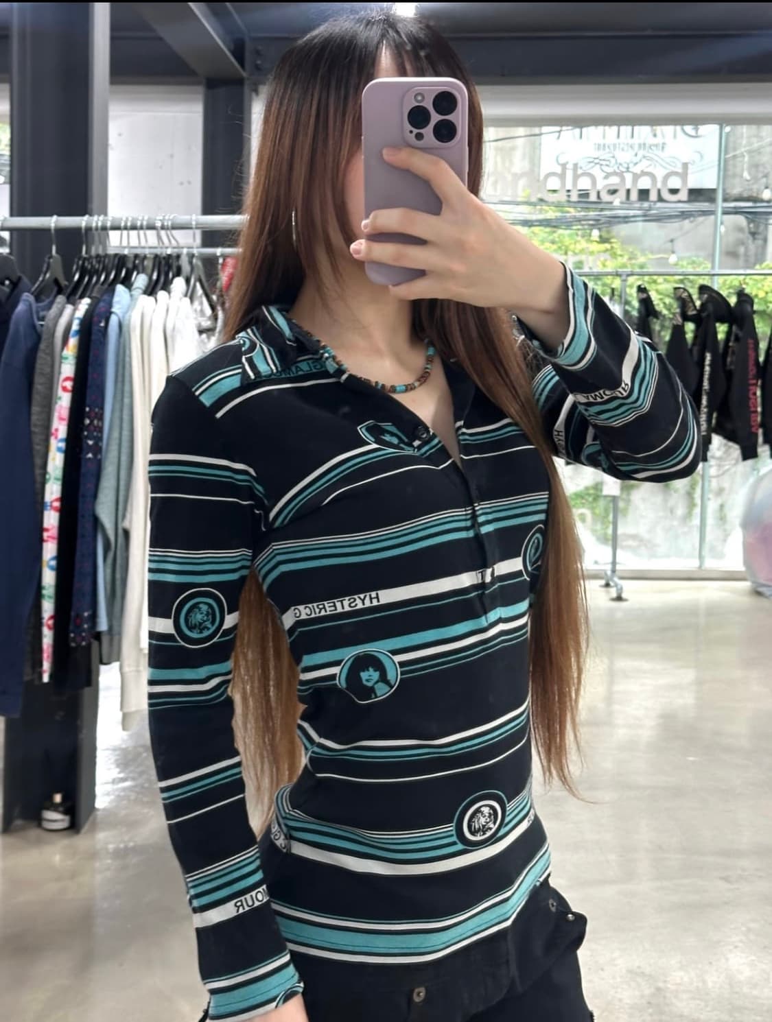 히스테릭글래머 히스걸 스트라이프 pk 버튼롱슬리브 상품이미지1