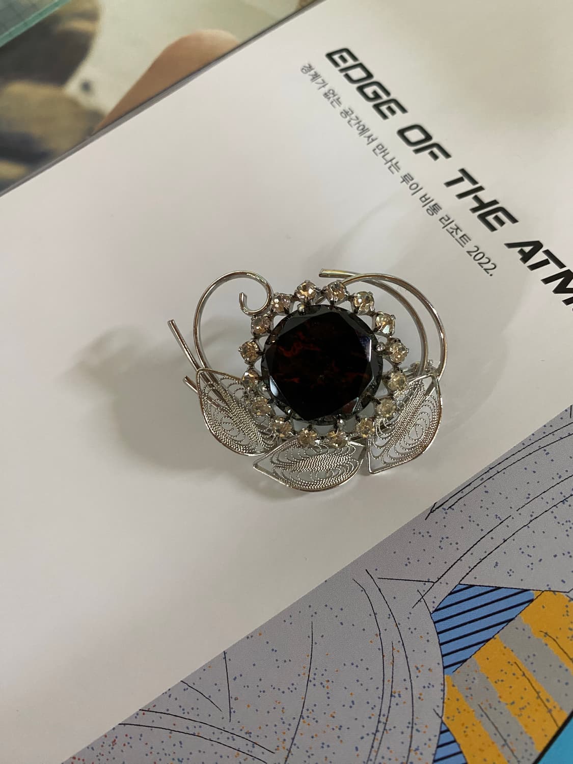 다크레드 필리그리 플라워 빈티지 브로치 상품이미지2