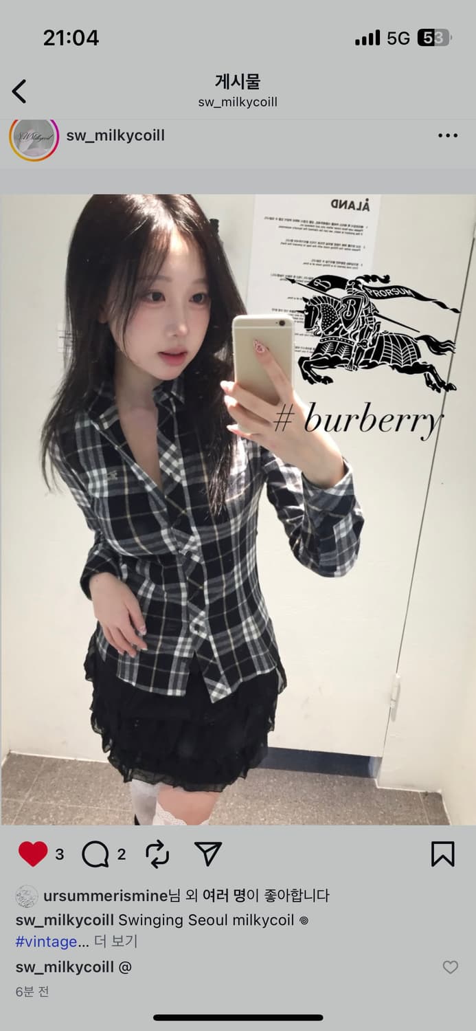 버버리 빈티지 블랙 체크셔츠  상품이미지1