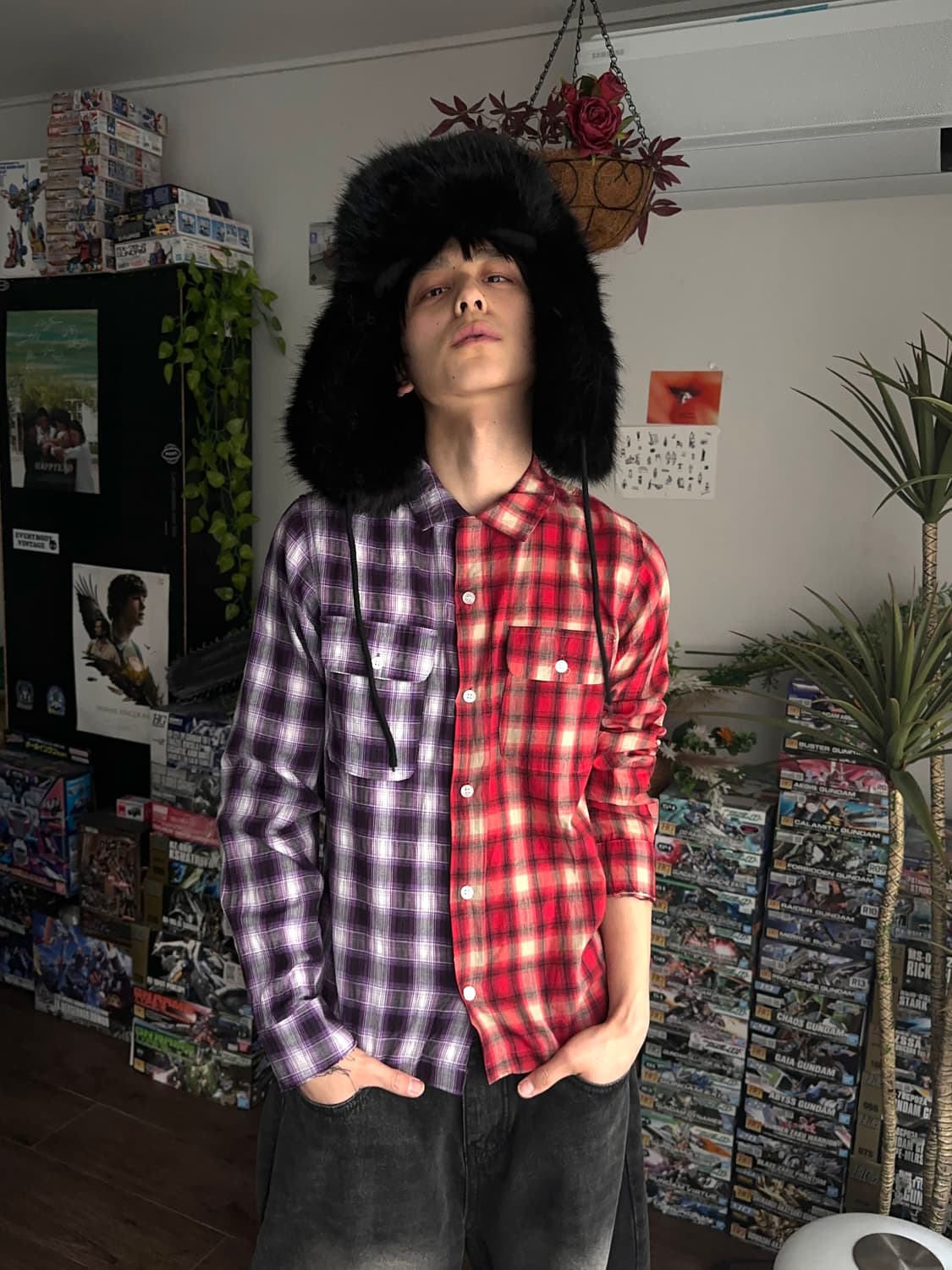 M.C.W 하프앤하프 옴브레 체크 셔츠 상품이미지3